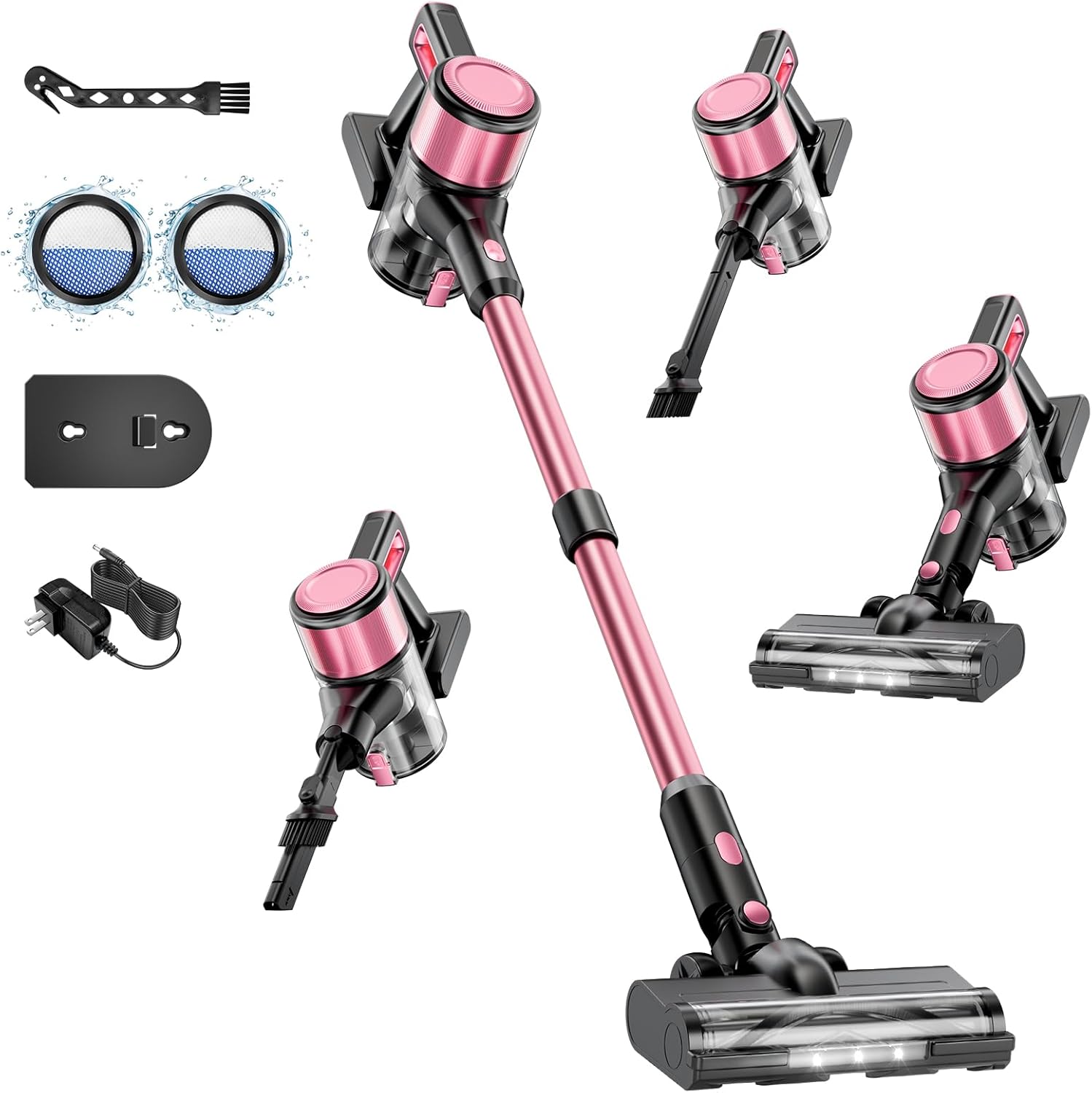Cordless Vacuum Cleaner, 8 in 1 Powerful Stick Vacuum with 45min Runtime, Anti-Tangle Vacuum Cleaners for Home, Lightweight Handheld Wireless Vacuum for Hardwood Floor Carpet pet Hair, Rose B