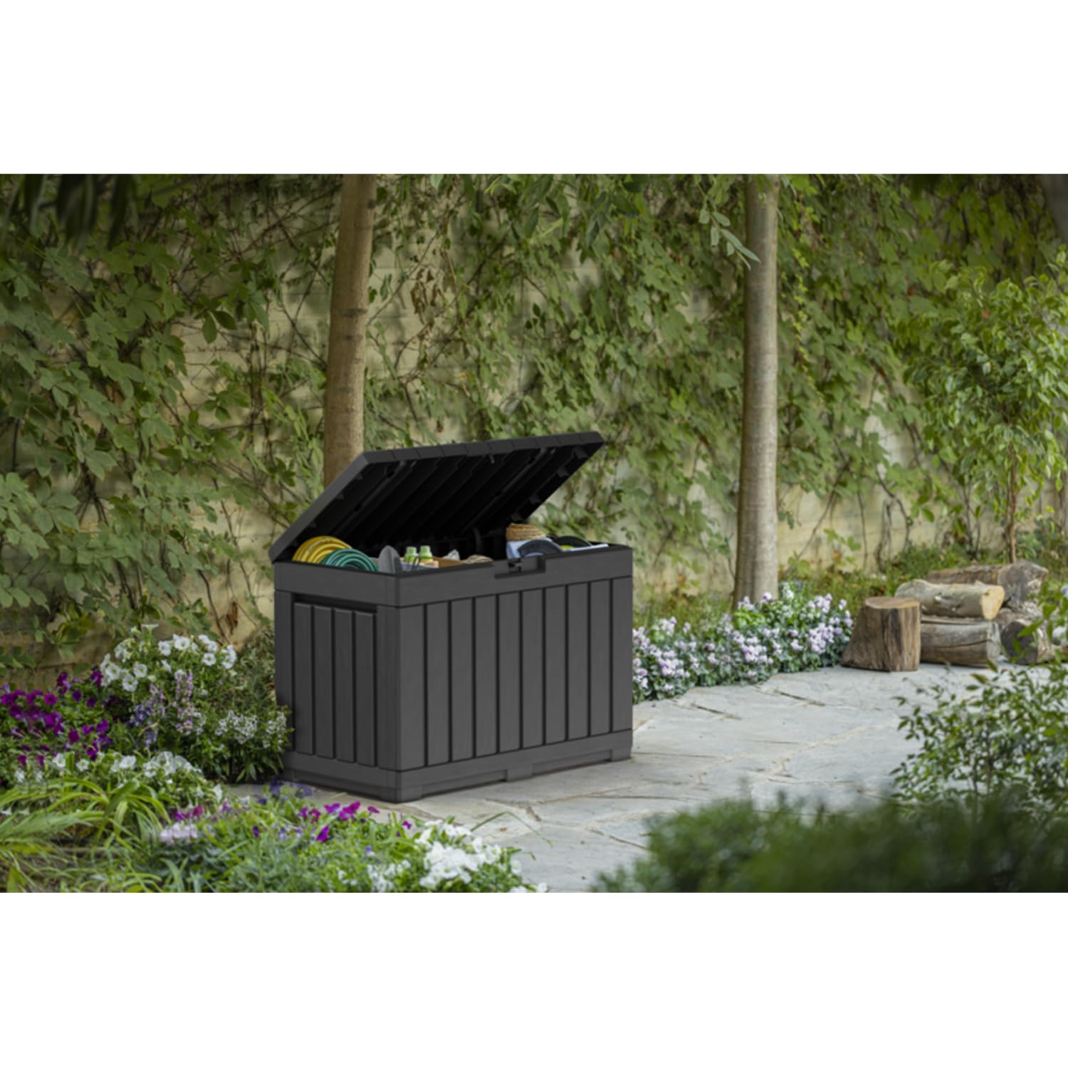 Keter Kentwood Storage Box 190L Aufbewahrungsbox, Gartenbox, UV-beständig, 82,3 x 45,7 x 57,7cm, Graphit