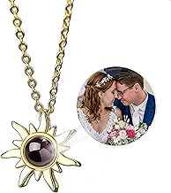 Collier Photo Personnalisé Projection Soleil avec Image à l’Intérieur, Pendentif Soleil Bijou Personnalisé Femme Argent Or Or Rose Cadeau Copine Maman Fille