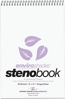 ROARING SPRING Enviroshades Colored Steno Books, 4 Pack of Memo Pads, Recycled Orchid Paper, 6" x 9", 80 Sheets, Gregg Ruled, Perforated, Wirebound, Heavy Chipboard Back