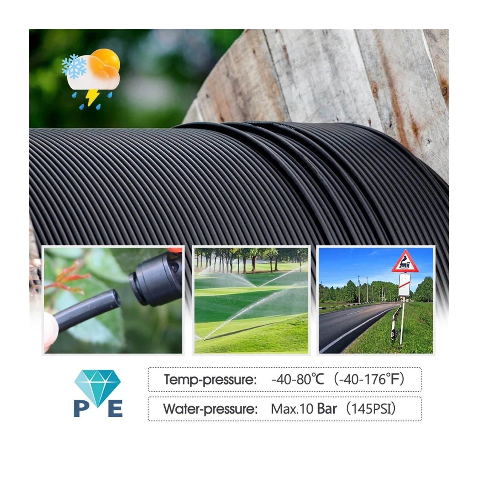 Manguera de riego por goteo for jardín, bricolaje, 5-50m, 1/4-1/2" | Manguera de PE con sistema de punzonado for riego automático de jardines.(4l7mm,10m)