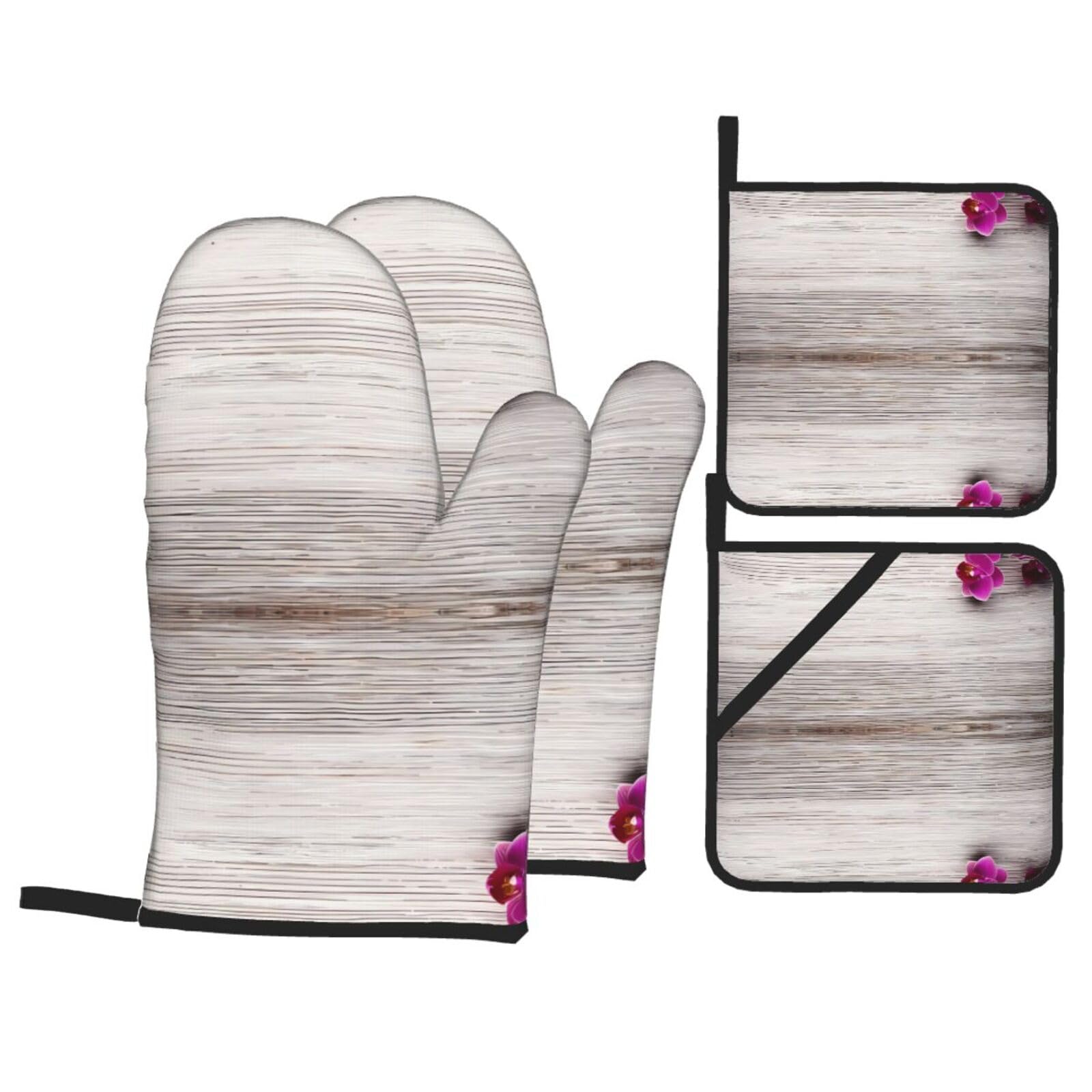 WHJSSF Orchid Prints 4-Piece Waterproof Oven Throws & Heat Resistant Pot Covers – Durable Kitchen Layers for Grilling & Baking