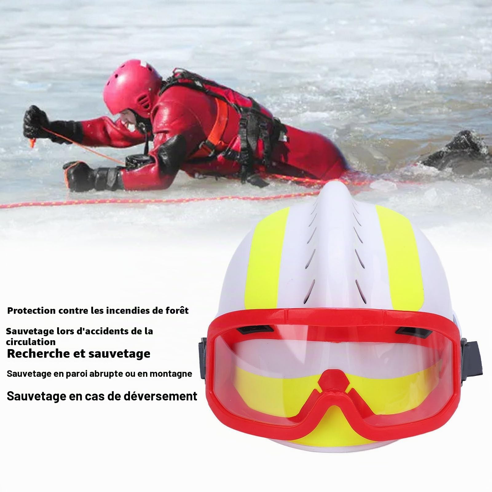 Casque de Sécurité Travaux en Hauteur, Casque de Sauvetage F2 avec Phare et Lunettes de Protection, pour Intervention d'Urgence (Blanc)