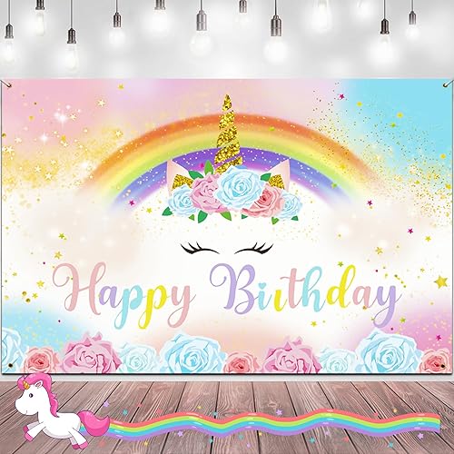 Miniatura 8 de HiParty Cartel de fondo de cumpleaños de unicornio de decoraciones de fiesta de feliz cumpleaños para niñas y mujeres, princesa, acuarela, floral,