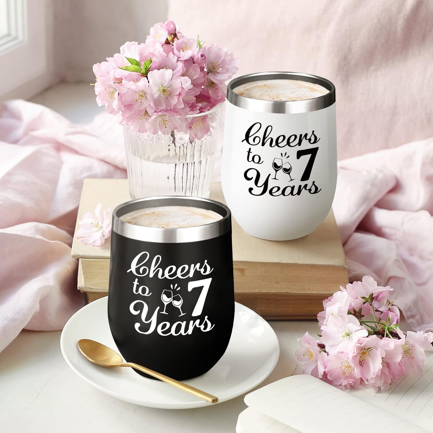 7th Anniversary Copper Wedding Gifts for Couple - 2 Pack Wine Tumbler, 12 OZ