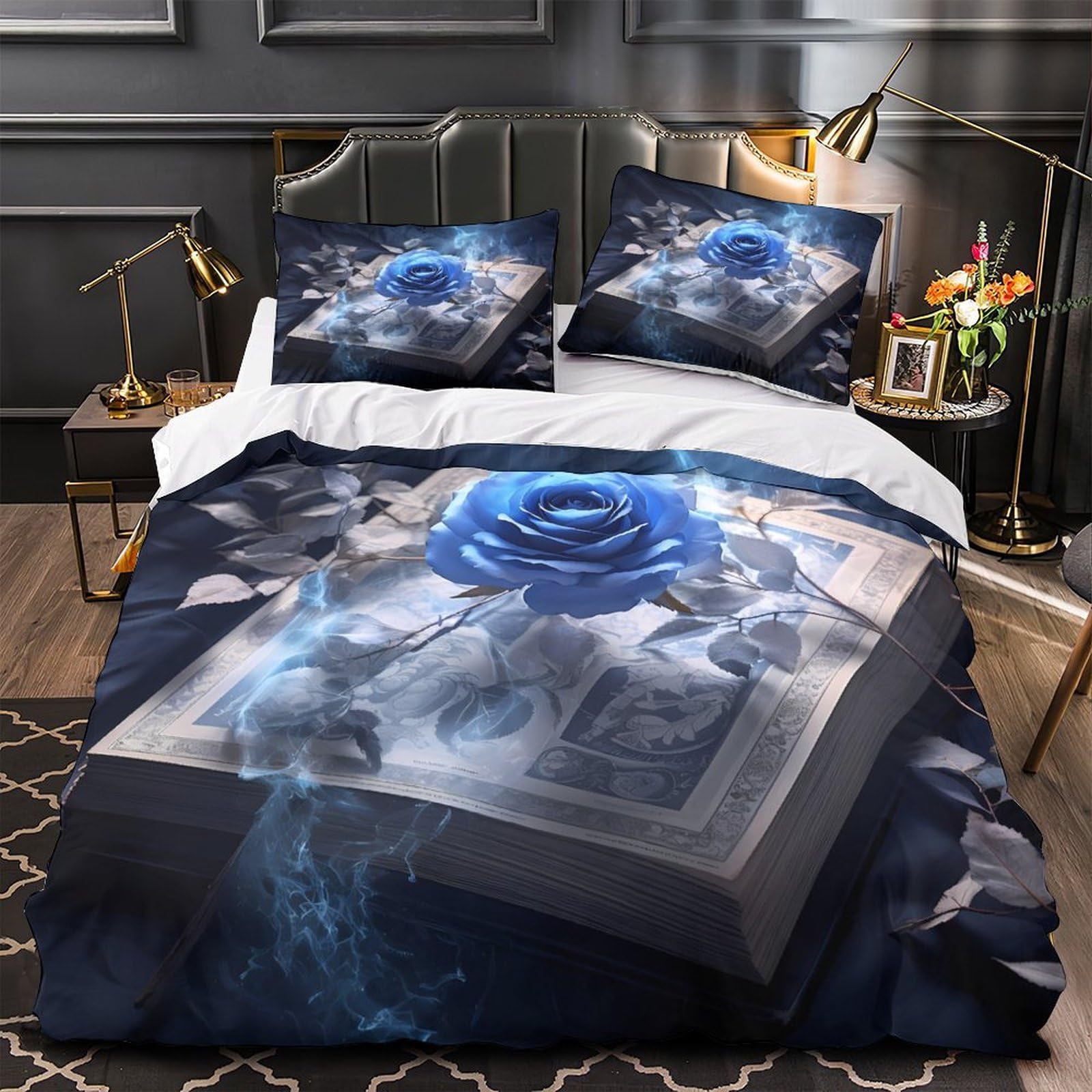 Linge de lit microfibre 3 pièces éclair BlueRoseMystic housse de couette 200x200cm pour lit double
