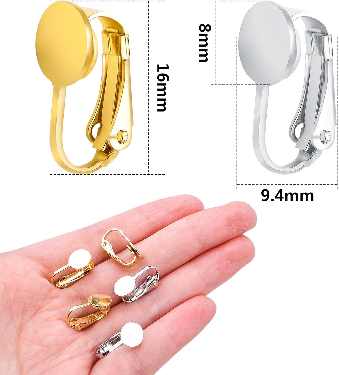 20pcs Clip-on Earring Converters Brass Round Flat Back Tray Earring Clips Components with Silicon Earring Pads for DIY Earrings Design Jewelry Making Findings, Gold and Silver