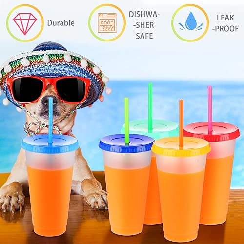 Miniatura 2 de Honeydak Paquete de 60 vasos con popote y tapa, botella de agua a granel, taza de viaje para café helado, vasos de plástico reutilizables para
