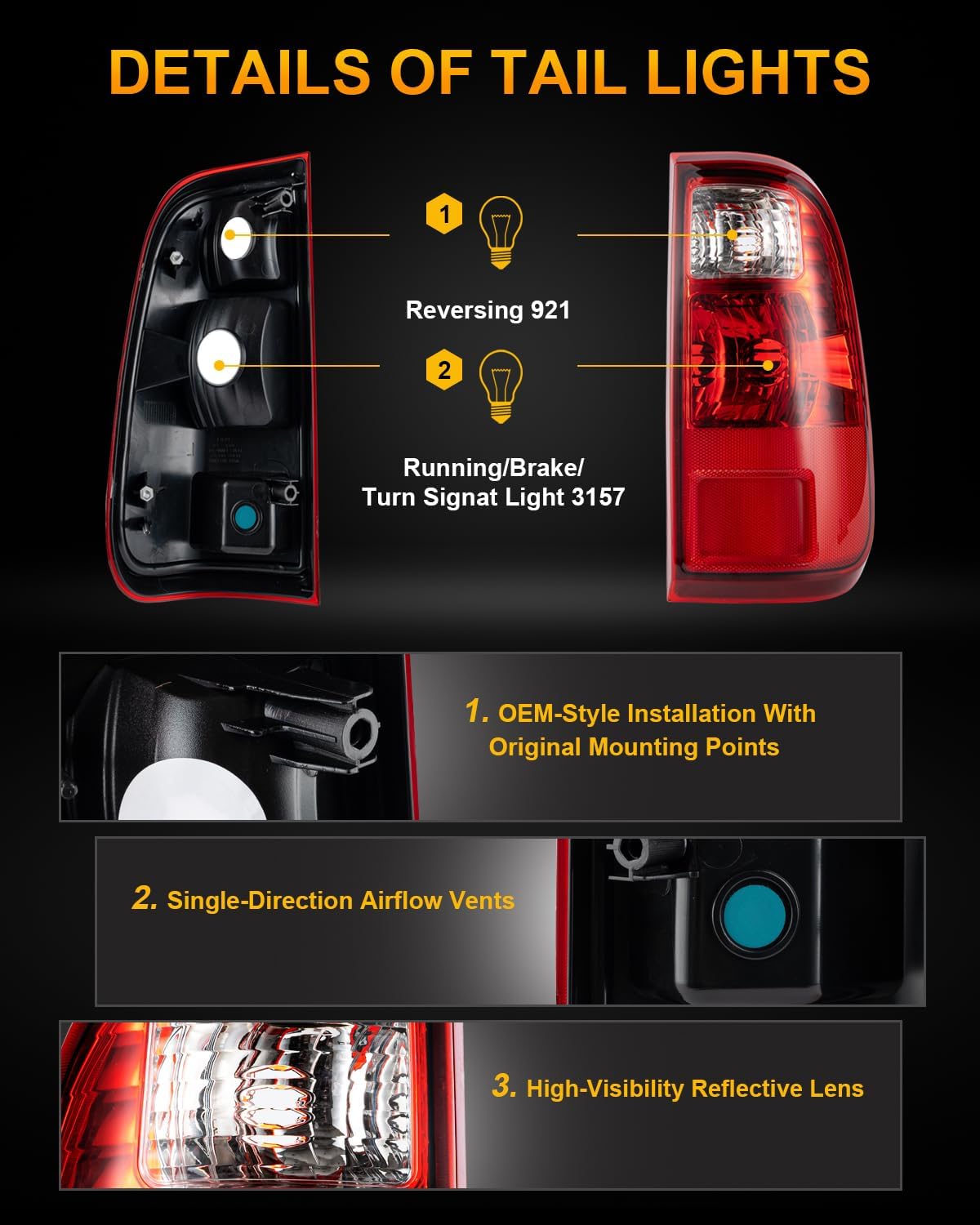 Tail Light Assembly Compatible with Ford F250 F350 F450 F550 Super Duty 2008-2016 Rear Brake Lamp Taillight Driver & Passenger Side Pair Replace BC3Z13405A BC3Z13404A w/o Bulbs & Harness