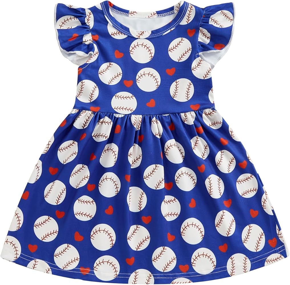 Amazon.com: Doqcey Toddler Baby Girl Baseball Clothes Baseball Print Twirly  Dress Flutter Sleeve Swing Sundress Casual Summer Dresses (Blue, 6-12  Months): Clothing, Shoes & Jewelry