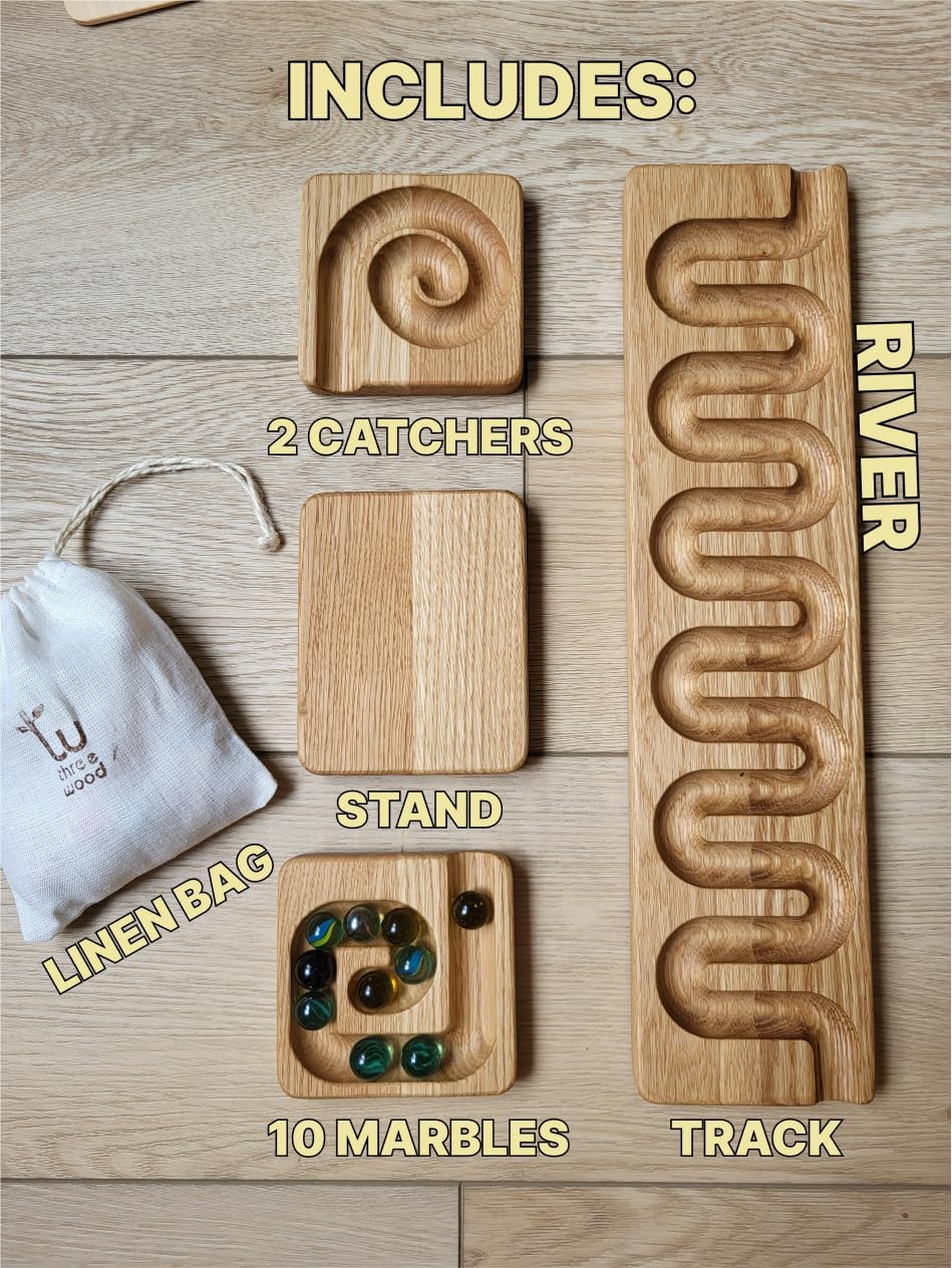 Marble Run Track River Race Wooden Maze Board Ball Run Wave Course Gift for Kids Winding Track Set Marble Roller Set
