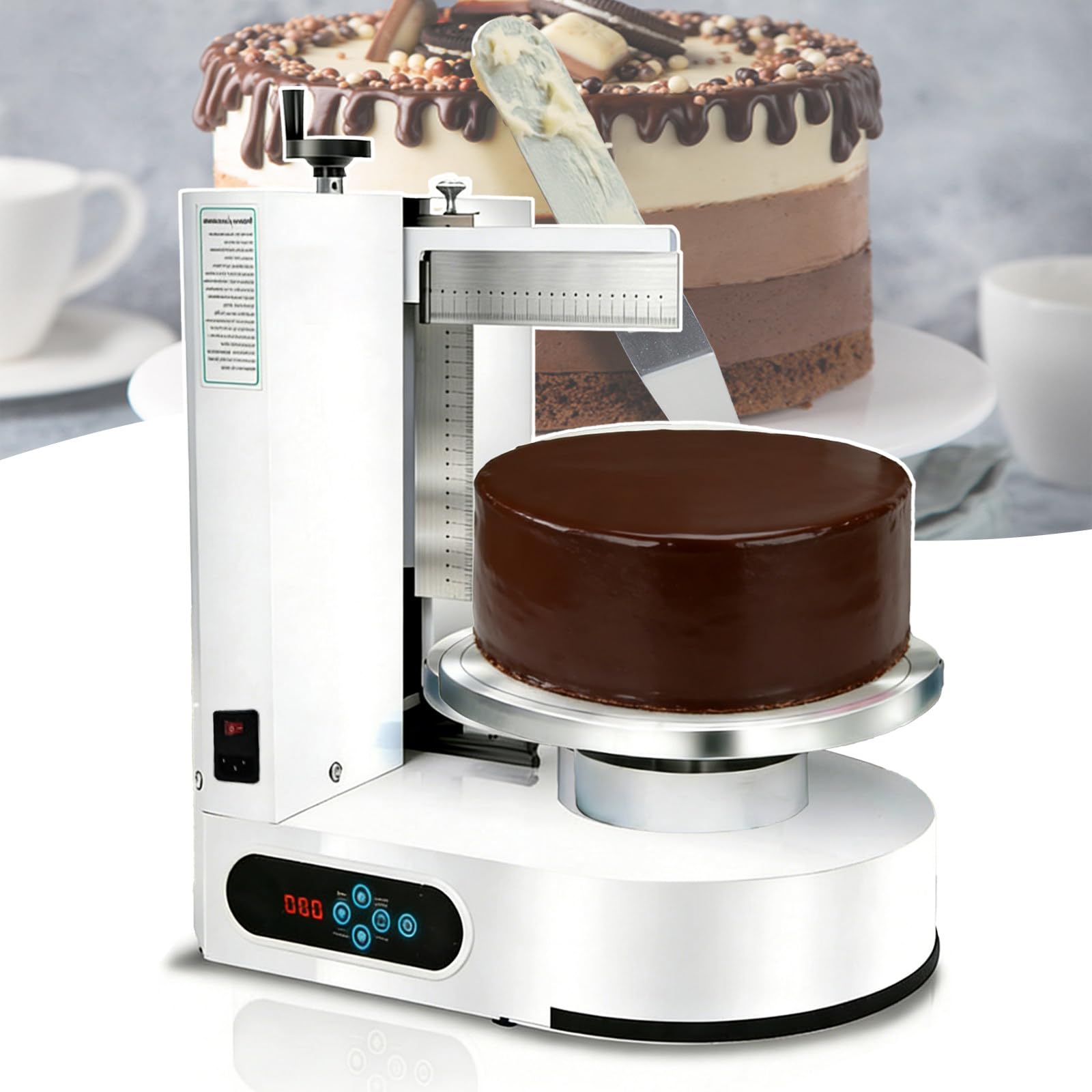 Macchina per Decorare Torte - Spalmatrice Crema Automatica per Torte 10-30 cm, Piattaforma Girevole Elettrica con Doppia Rotazione 60-320 Giri/min e Spatole Graduate per Glassatura Uniforme