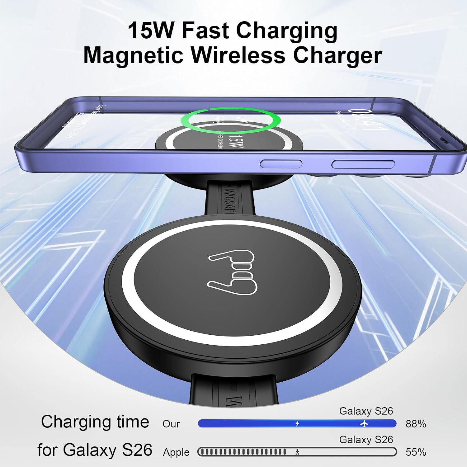 3 in 1 Wireless Charging Station Samsung, Foldable Wire Less Charging Pad for Samsung S26 S25 Ultra S24, Fast Charging Station Galaxy Watch8/7 Galaxy Buds4, Travel Charger for Samsung Multi Devices