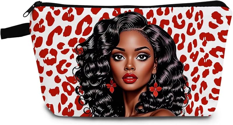 Necessaire de maquiagem YULUENZE com estampa de mulher afro-americana, fechamento por zíper