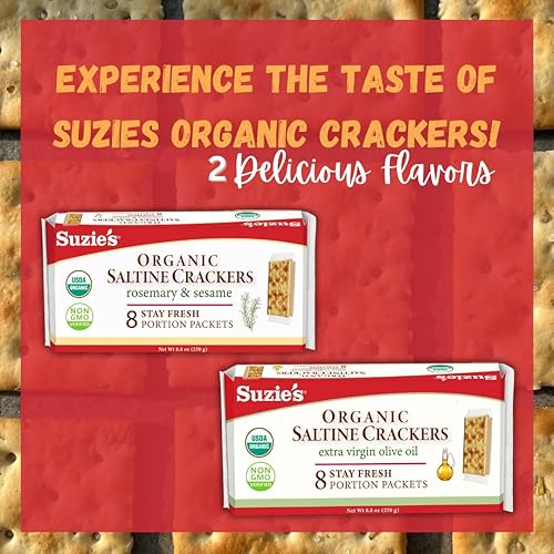 Miniatura 3 de Suzie's Galletas orgánicas de sal de romero y sésamo, aperitivo vegano horneado gourmet saludable para adultos y niños, sin OMG, 12 paquetes frescos