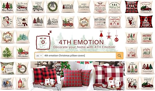 Miniatura 7 de 4TH Emotion Juego de 4 fundas de almohada de Navidad de 18 x 18 pulgadas, decoración navideña de granja, cuadros rojos y negros, decoración de