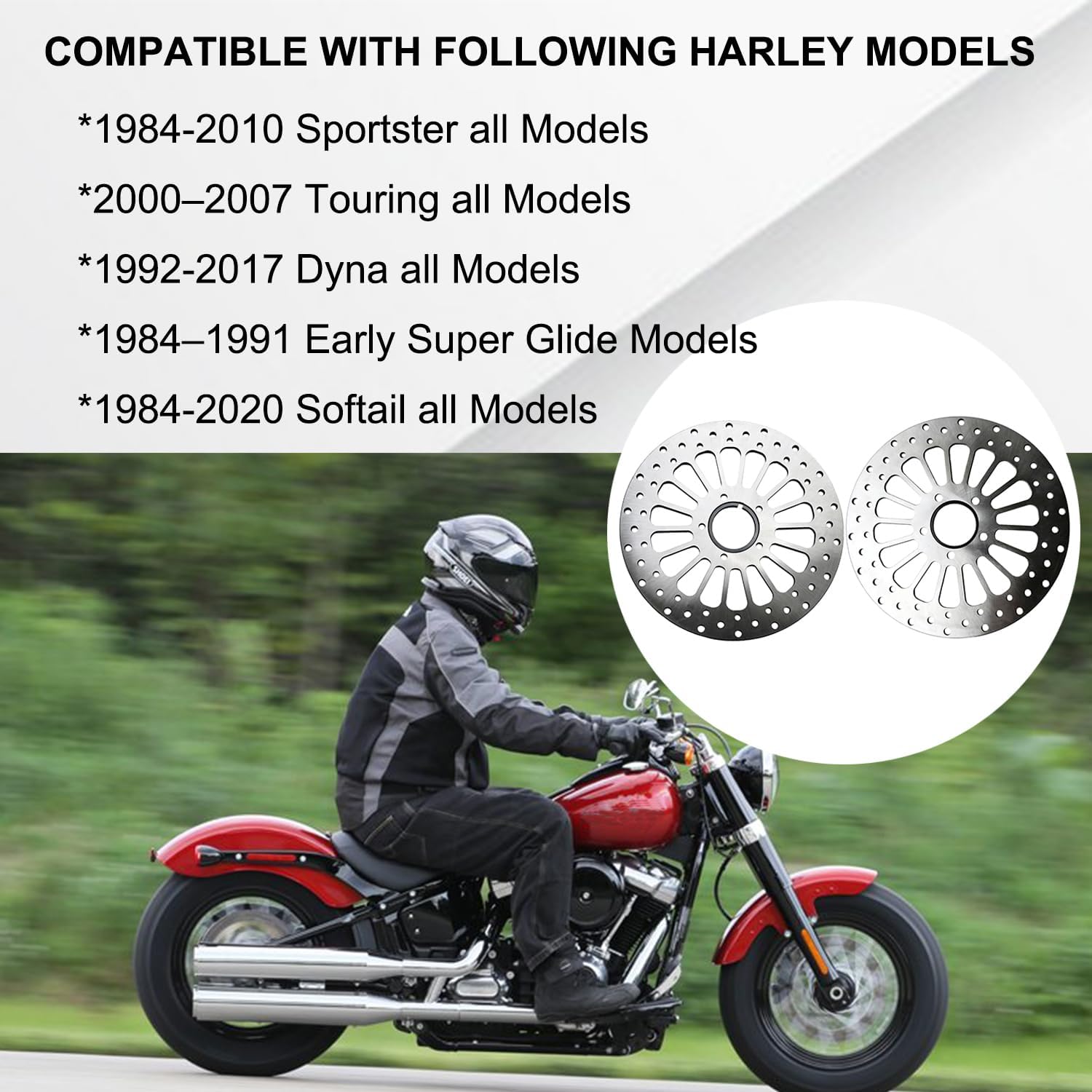 11.5" Front & Rear Brake Rotors Discs Compatible with Harley Sportster Touring Dyna Early Super Glide Softail Motorcycle Brake Rotor Superior Heat Dissipation Brake Discs