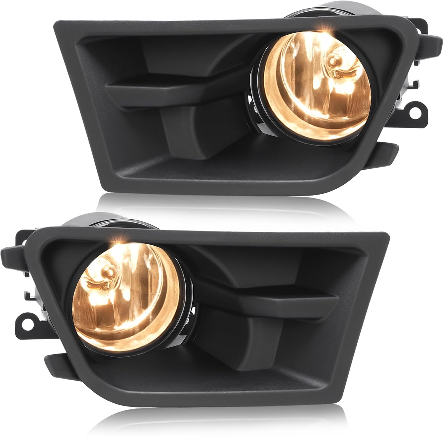 HECASA Fog Lights+Bezels Pair Compatible with 2010 2011 2012 Ford Mustang Base V6 Bumper Driving Fog Lamps Black Covers Trims Left & Right Clear Lens Replacement for FO1038138 FO1039138