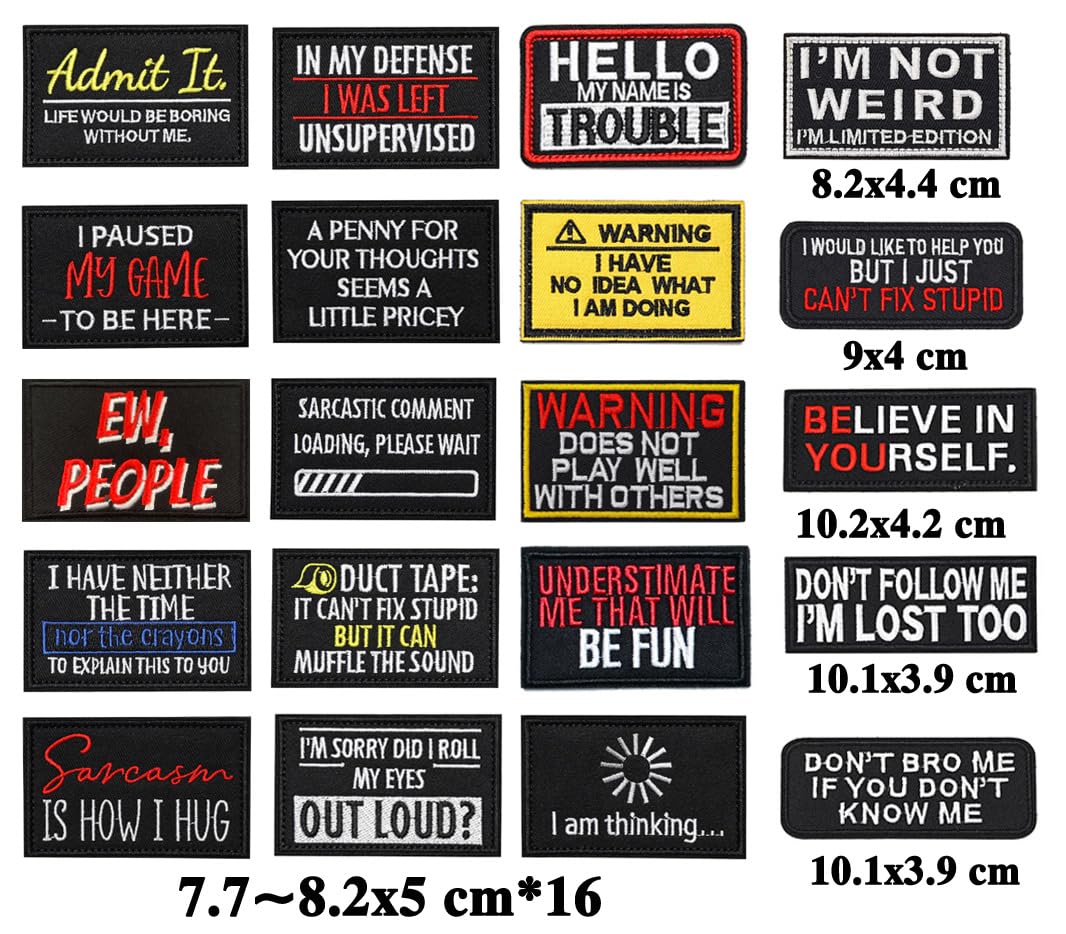 20 PCS Believe in Yourself,Ew People,Hello My Name is Trouble etc Patches Funny Tactical Embroidered Applique Emblem Hook and Loop Badge Patches for Pants,Clothes,Coat,Biker,Hat,Armband,Jacket - Image 2