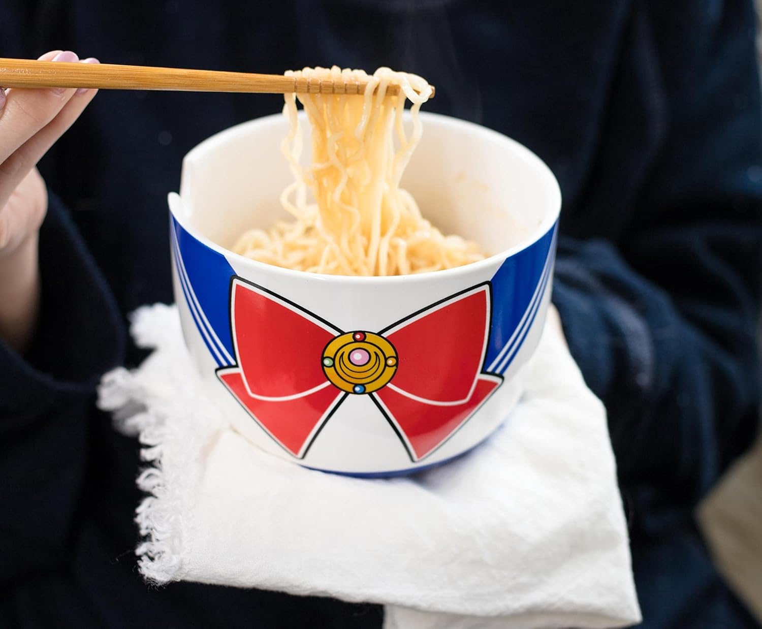 Sailor Moon Japanese Ceramic Dinnerware Set | Includes 16-Ounce Ramen Bowl and Wooden Chopsticks | Asian Food Dish Set For Home Kitchen | Kawaii Anime Gifts