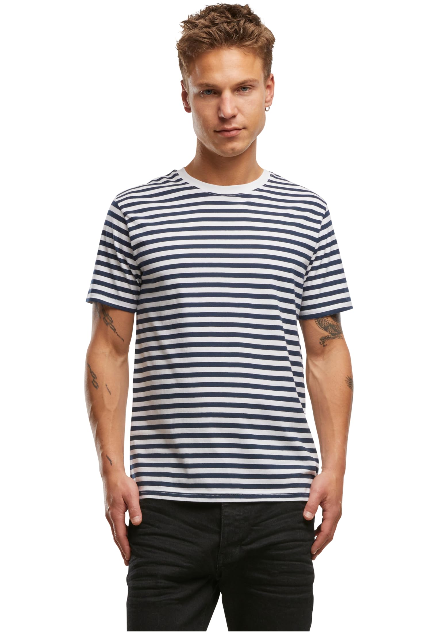 Brandit Men's Jerseyshirt Stripe Ts T-Shirt, Navy-White, L