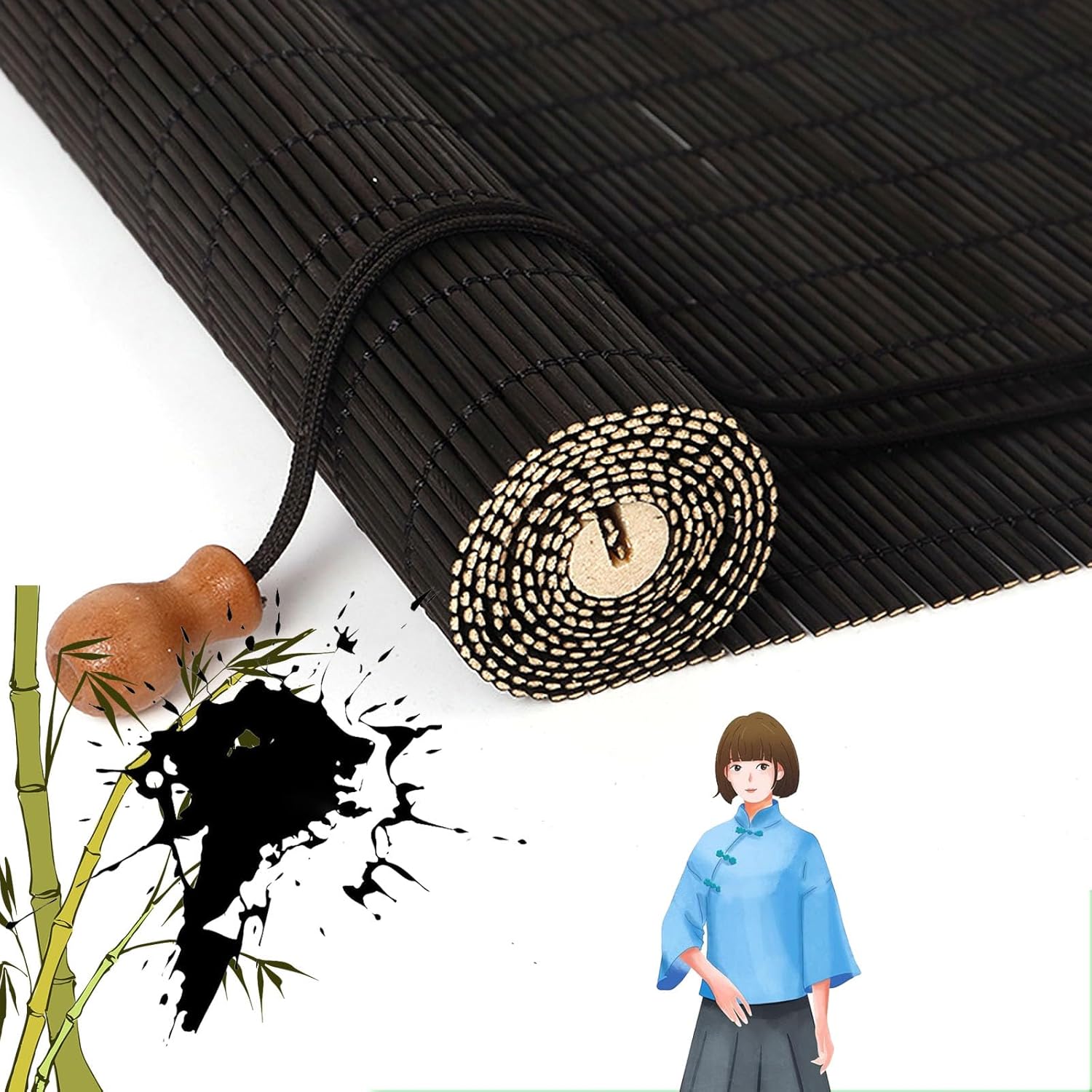 Bamboo Blind Bamboo Roll Up Blinds Bamboo Roll Up Shades Bamboo Shades Blinds, Bamboo Roller Blinds, Retro Patio Shades Roll Up Outdoor, Outdoor Blinds for Patio 40×39in/102×99cm （W×H） A4