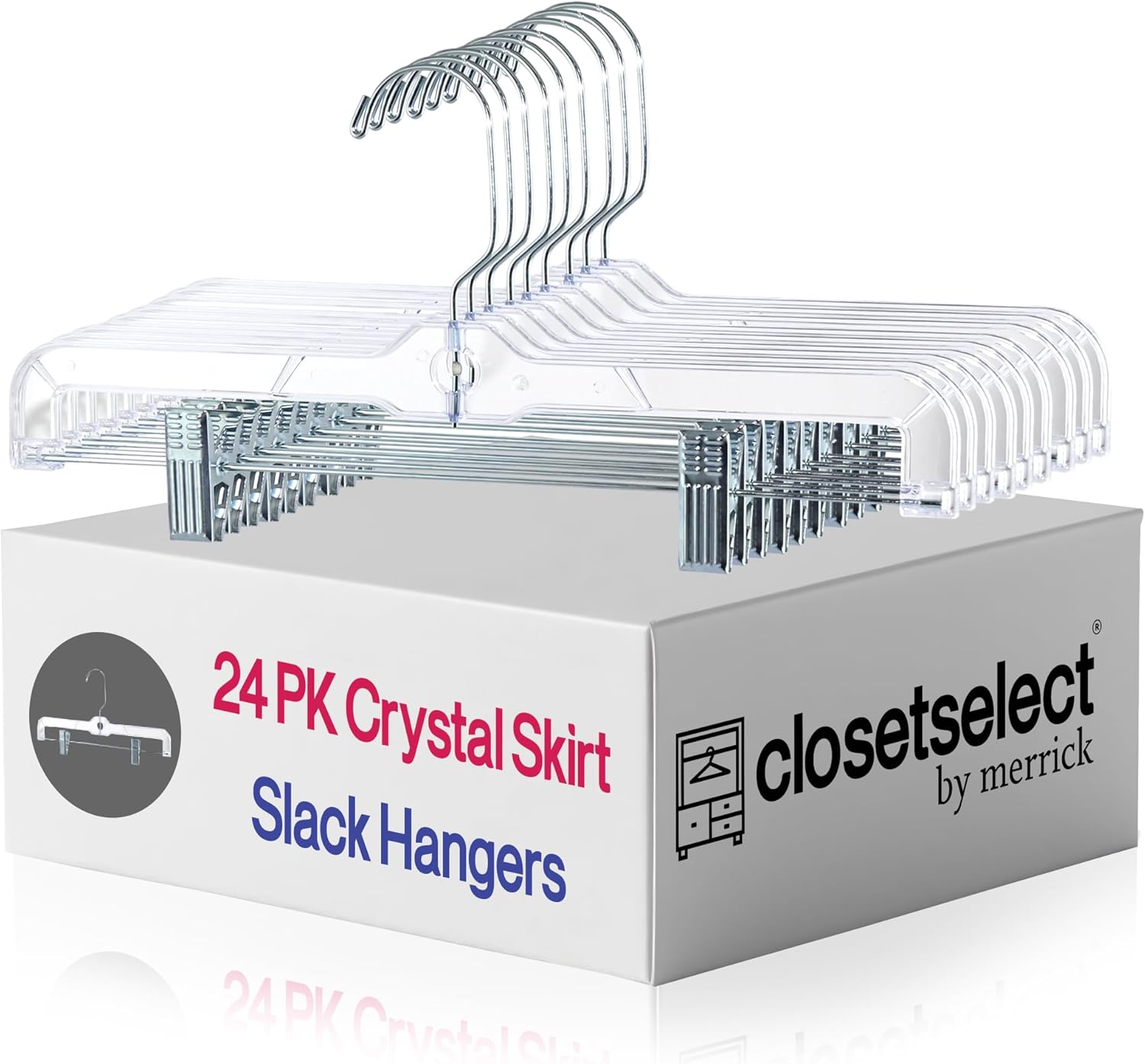 24 Pack Crystal Clear Skirt Slack Hanger, for Everyday Skirts, Pants, Shorts, More