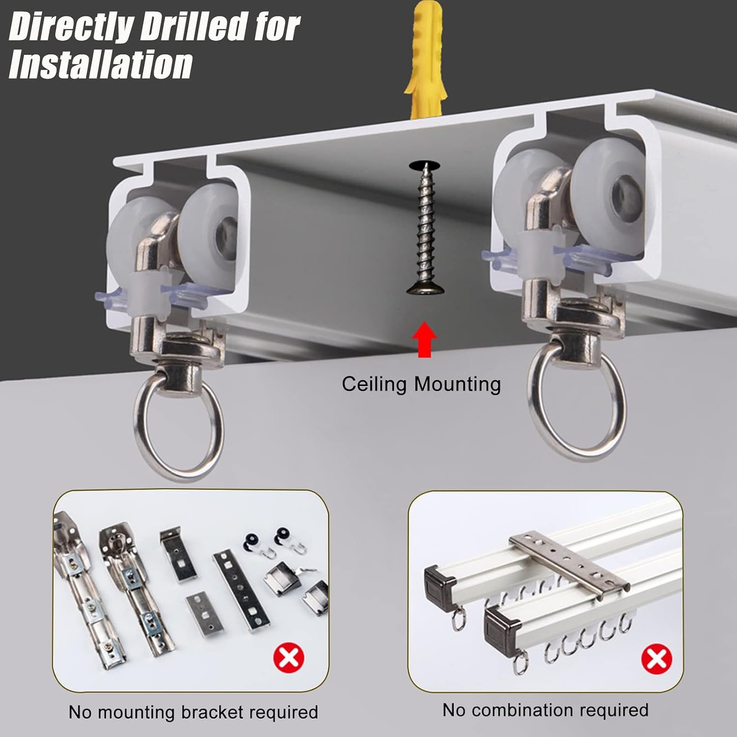 Heavy-Duty Curtain Conjoined Double Track Ceiling Mounting Aluminium Alloy Curtain Rails for Living Room Bedroom Room Divider (Color : Champagne-B, Size : 7.9ft/240cm)