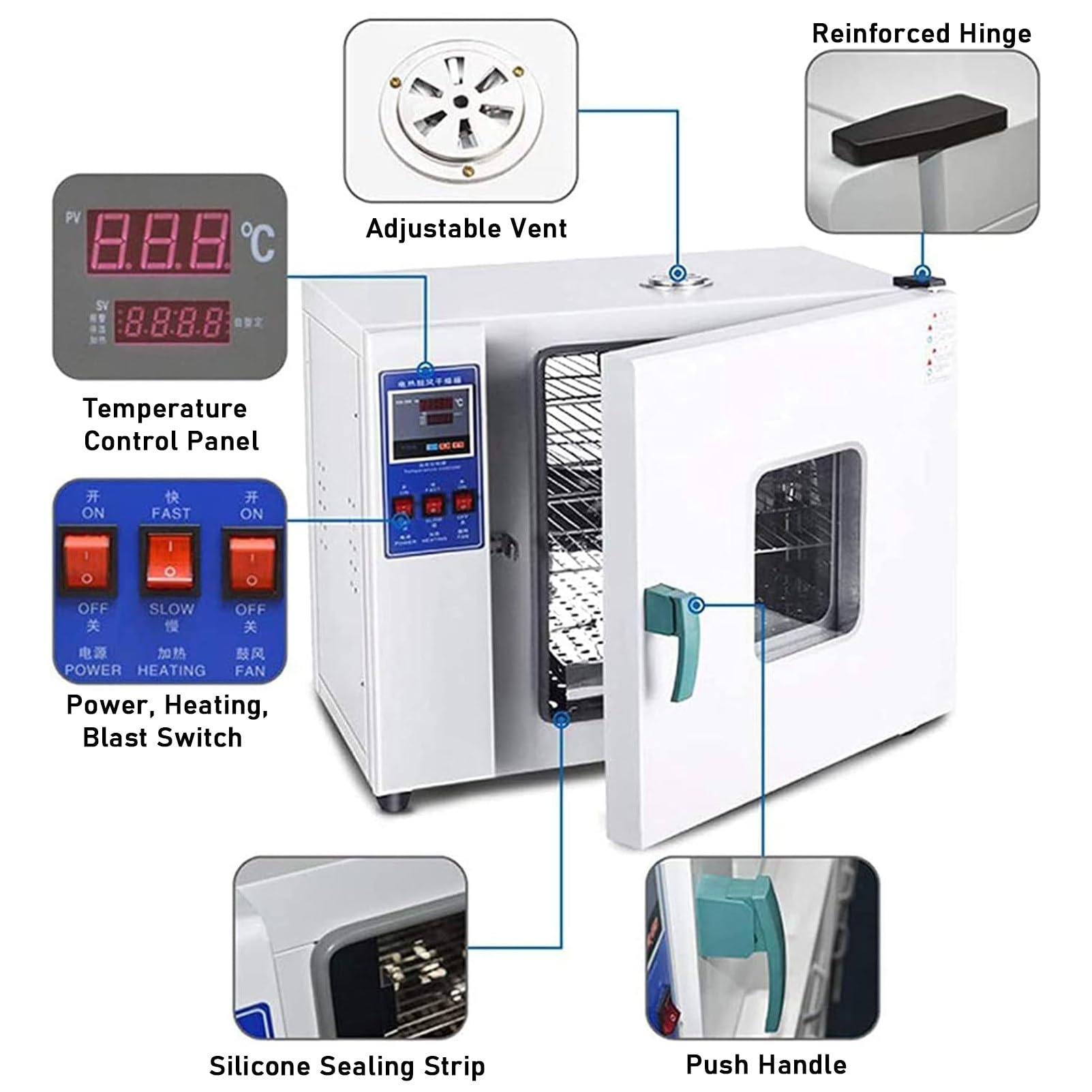 RayGenius éTuve De SéChage éLectrothermique par Soufflage éQuipement D'Essai à TempéRature Constante éTuve De Laboratoire BoîTe à TempéRature Constante éTuve à Circulation d'air Chaud,202-0S