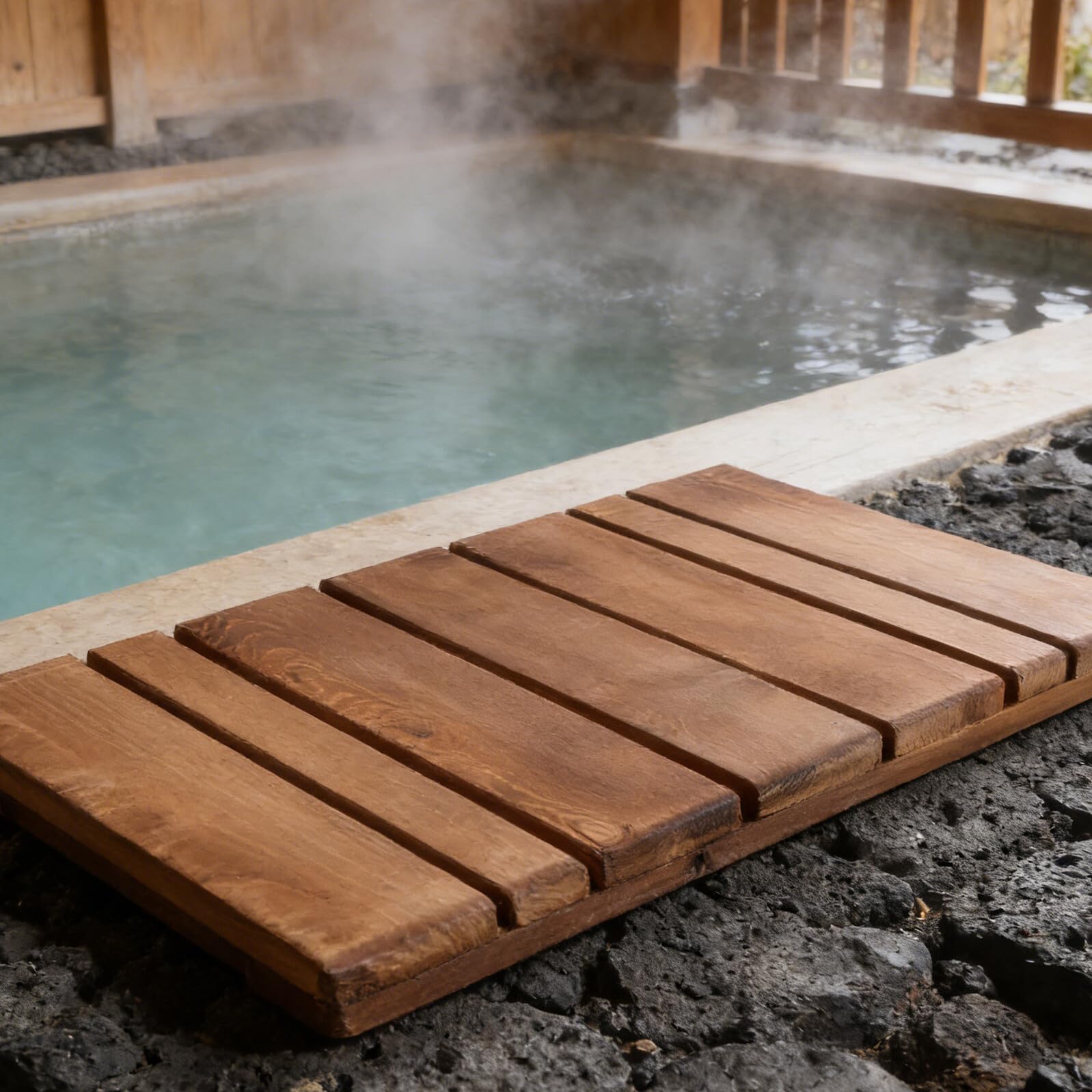 WOONEKY Alfombrilla Antideslizante de Madera Maciza para Baño, Alfombra de Ducha Interior 30x50 Cm, Tapete de Secado Resistente y Grueso Adecuado para SPA y Ducha