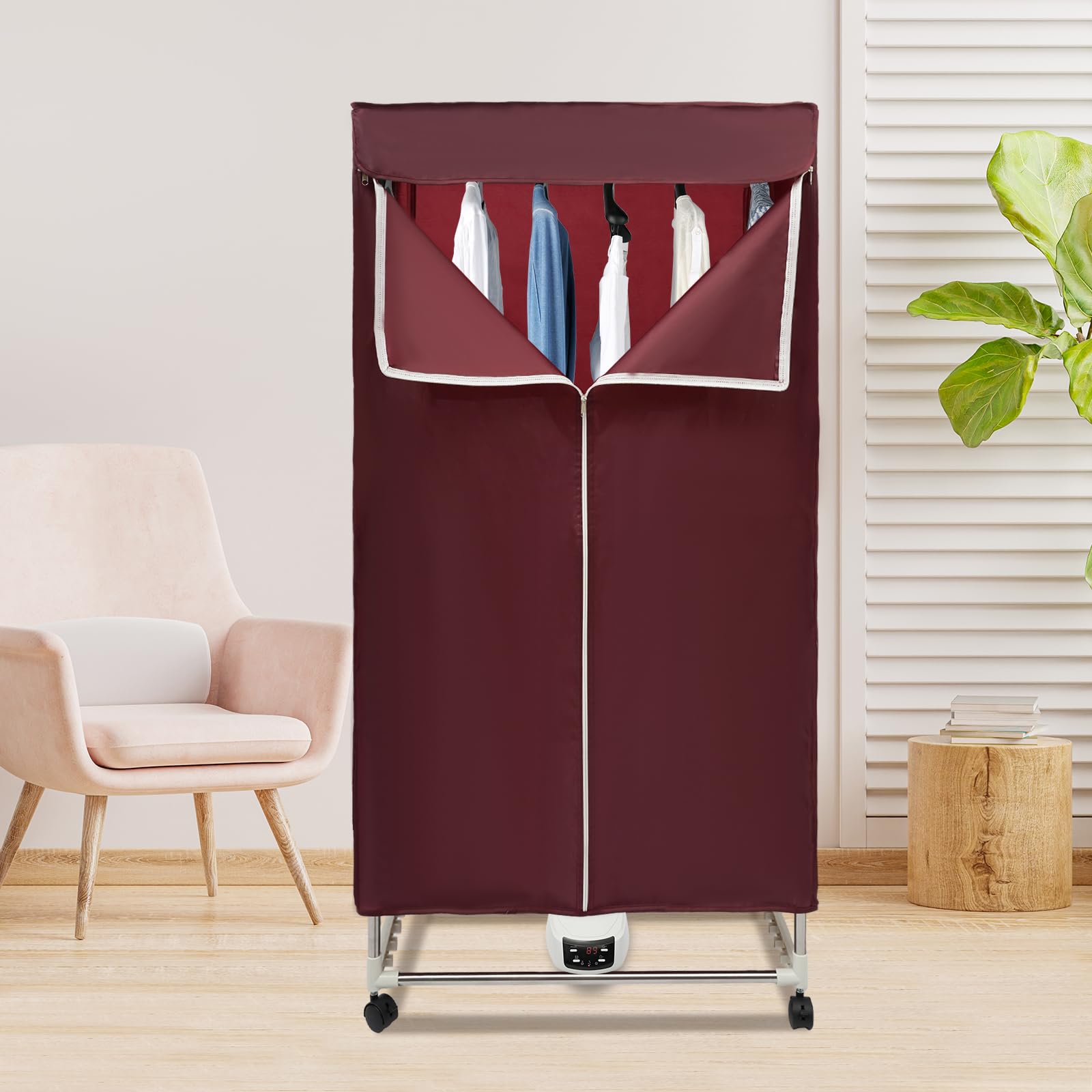 Sèche-linge à condensation, armoire à pneus, 1200-1500 W, télécommande pliable, convient pour la maison, les vacances et l'utilisation par temps humide (bordeaux)