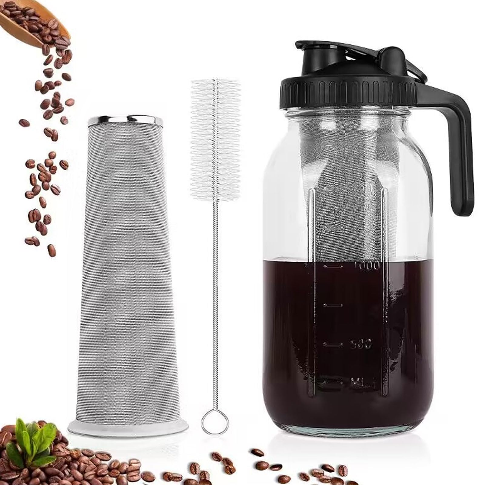 Ejoyous Jarra de Helada, Filtro de Acero Inoxidable de Cerveza Fría Fácil de Limpiar para Cafetería (2000ml)