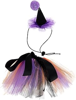 PRETYZOOM Dog Witch Costume with Witch Tutu Dress Hat Wizard Cosplay Outfits Halloween Costume for Dogs Cats Purple Puppy Outfits