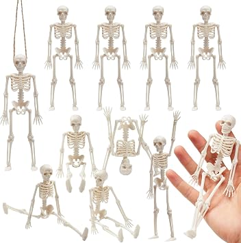 JOYIN 12 PCS Halloween 6  Small Poseable Skeletons Toys Decorations Mini Skeleton Figurines for Craft Haunted House Accessories Trick-or-Treaters Party Favors Graveyard Decorations