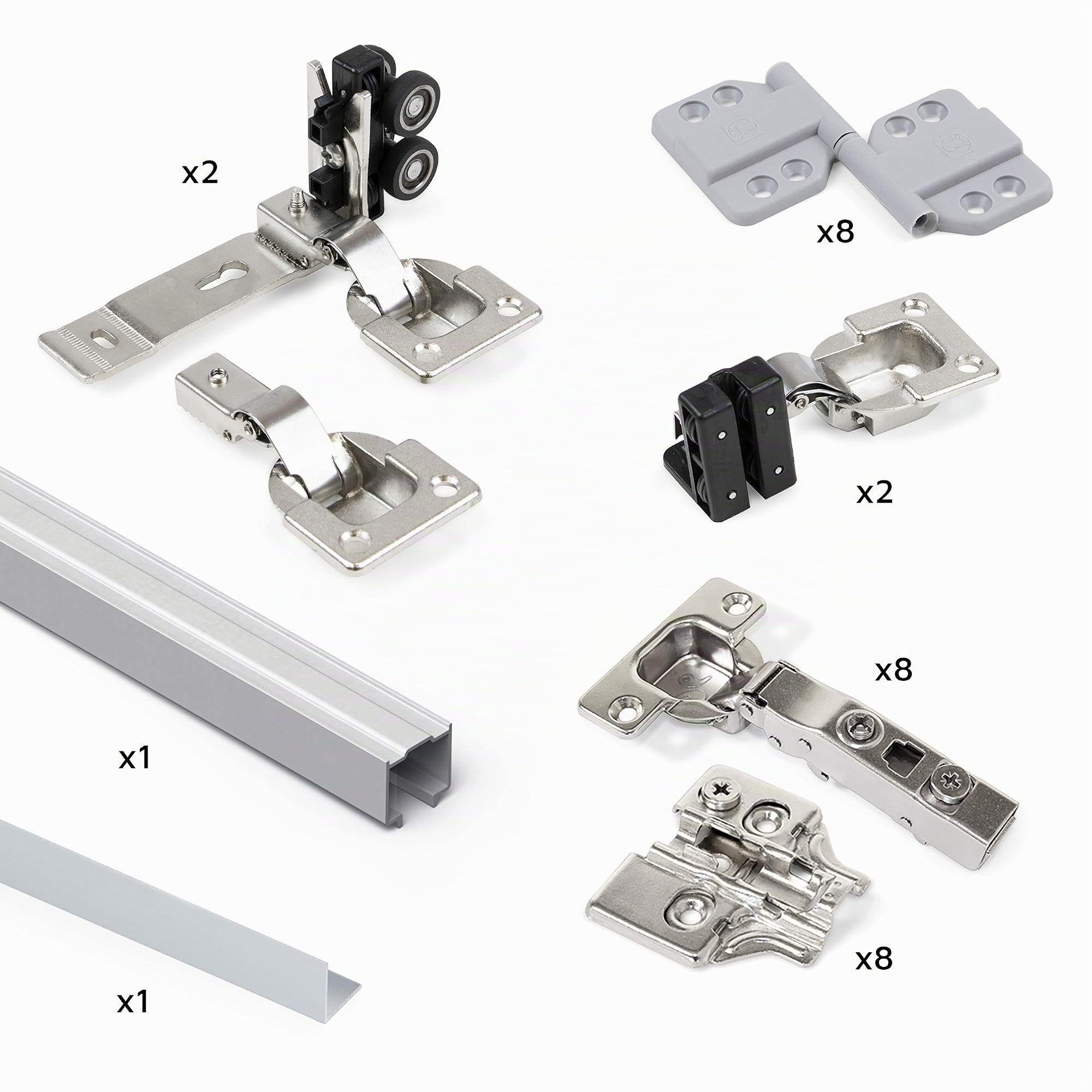 Emuca - Système pour 2 portes coulissantes en bois, suspendues et pliantes, avec guide inférieur, panneaux non incluses, fermeture amortie, aluminium anodisé