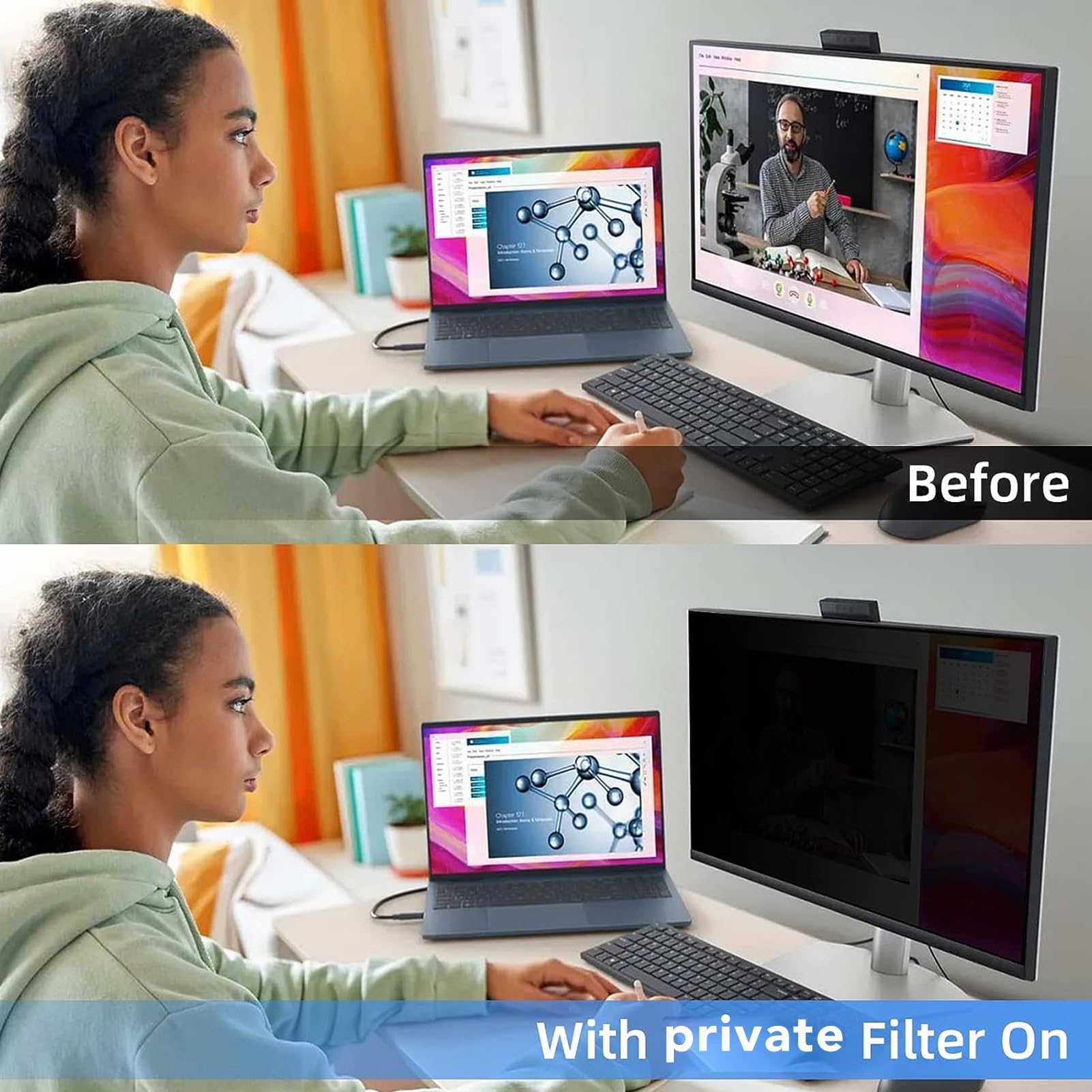 Filtro de Pantalla de Privacidad para Computadora de 23,8 Pulgadas, Película Protectora de Privacidad para Monitor de Protección contra la Luz Azul con Adsorción Estática, para