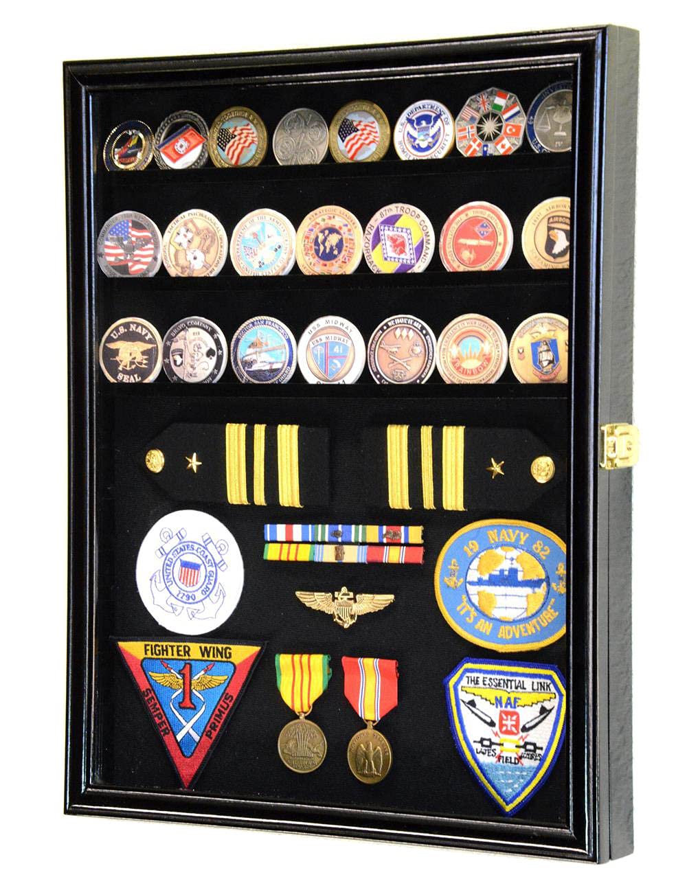 sfDisplay.com, LLC. 56 Challenge Münze Vitrine Schrank Regale - Komplett verstellbar - Größere Münzen - 98% UV Black Finish