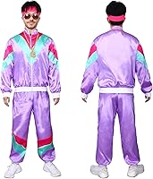 Vista 3 de Kicpot Traje de los años 8090 para hombre, disfraz de chándal de los años 80, disfraz retro de los años 80, rompevientos unisex