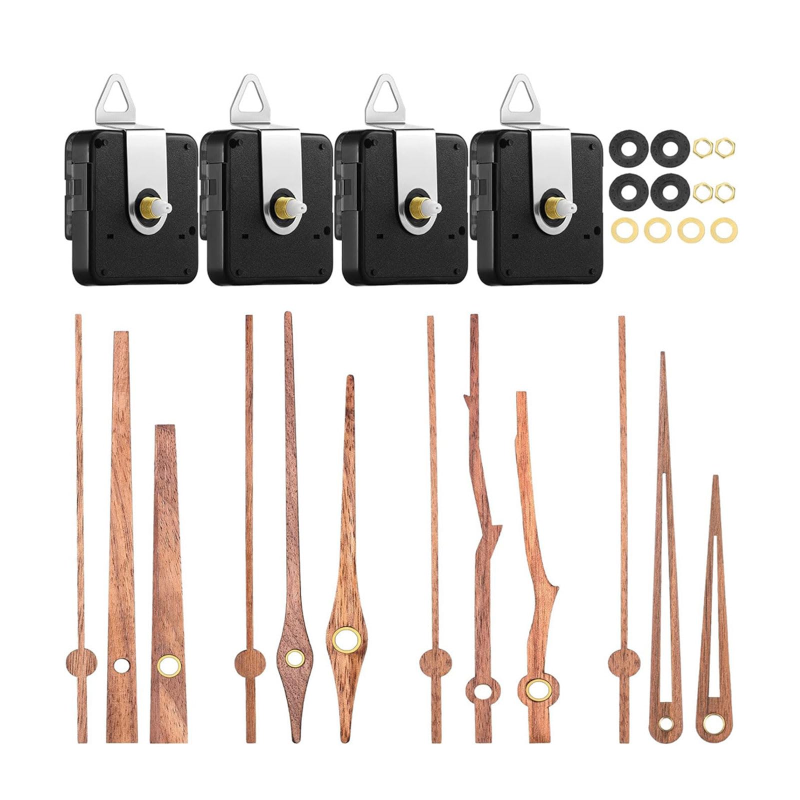 carotoe 4 Packs Clock Mechanism with 4 Types of Wood Clock Hands Quiet Movement Battery Operated Parts Kits Battery Operated Mechanism