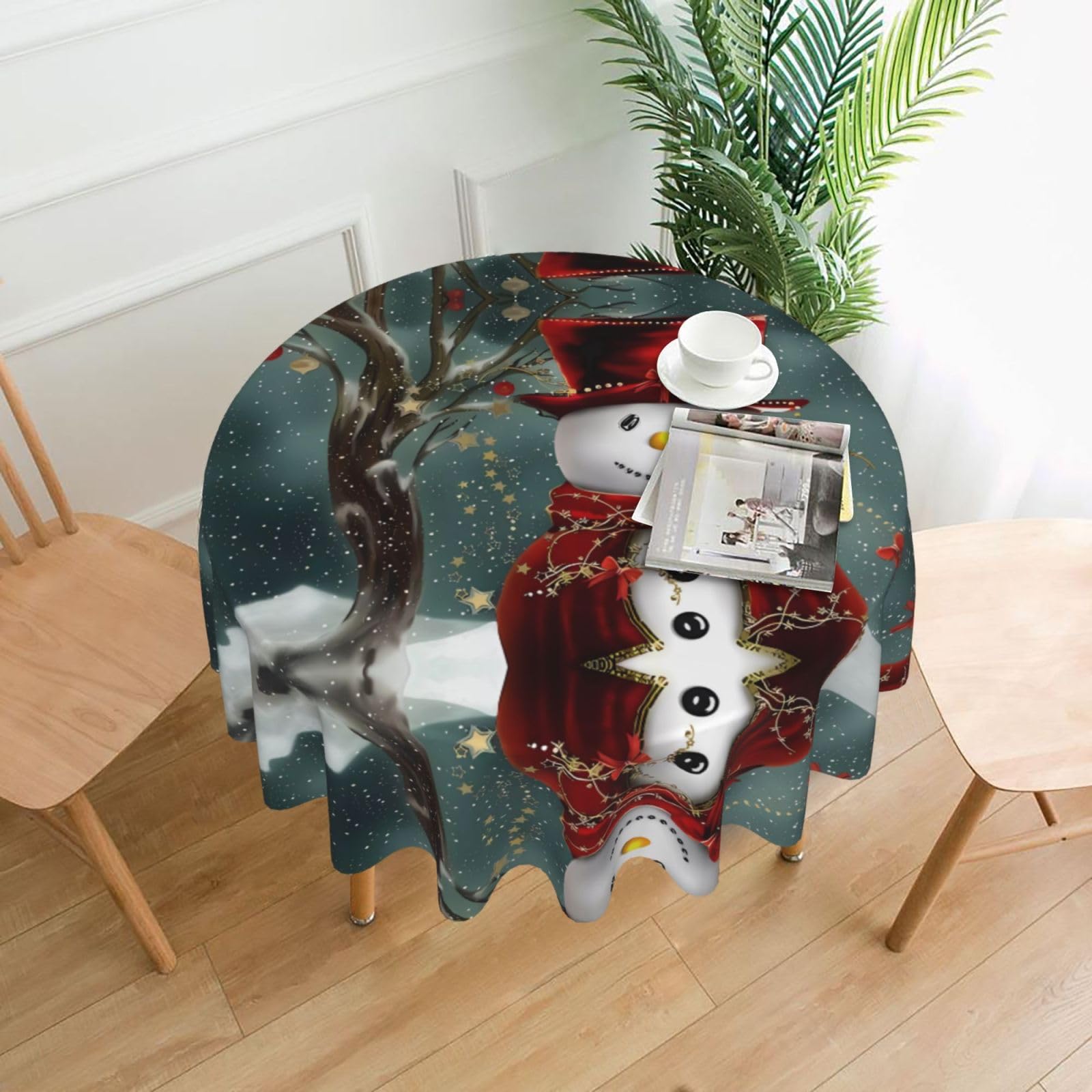 WHJSHOP Christmas Snowman Prints Round Table Throw 60 Inch – Waterproof Table Cover for Dining, Coffee Tables, Parties & More - Soft, Wrinkle-Resistant Table Layer
