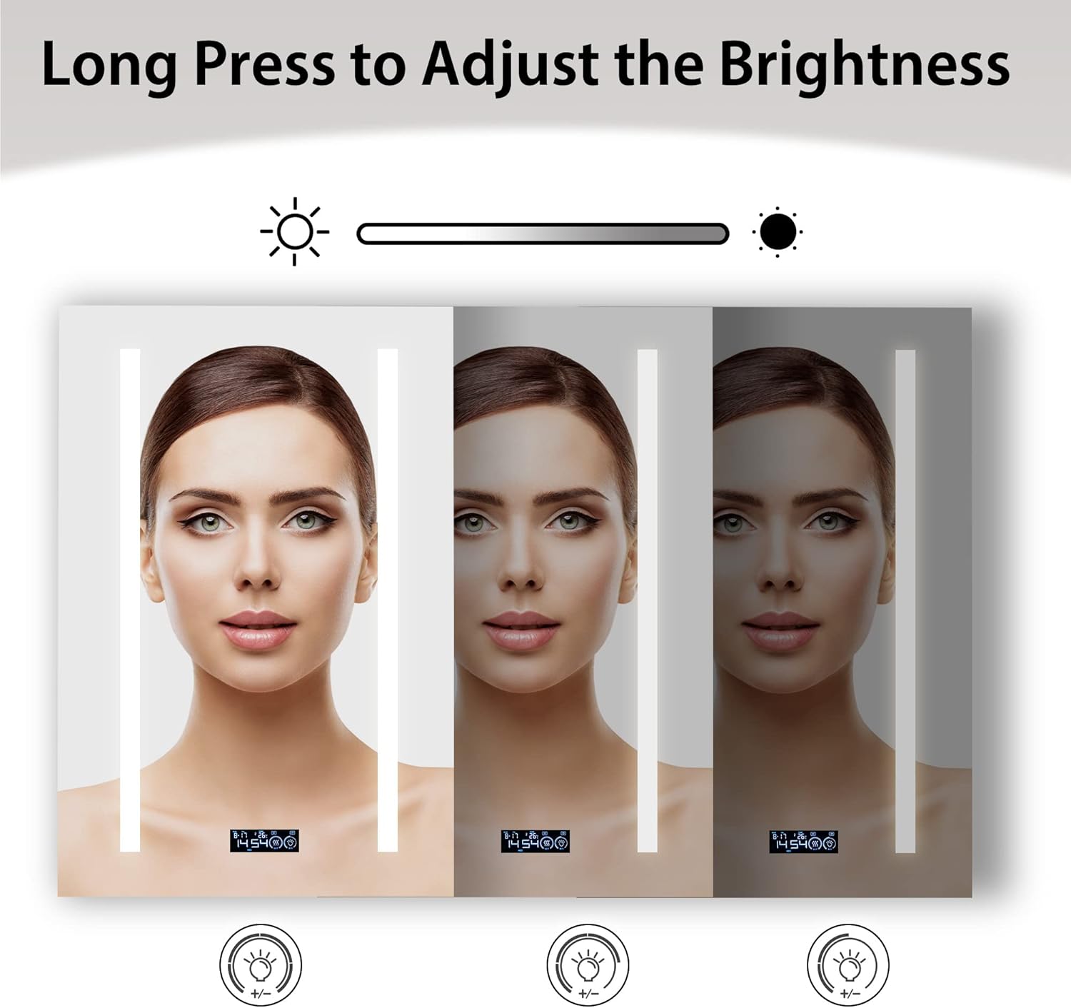 Image showing a mirror with fog and a clear section where the defogger is active, with a defog icon