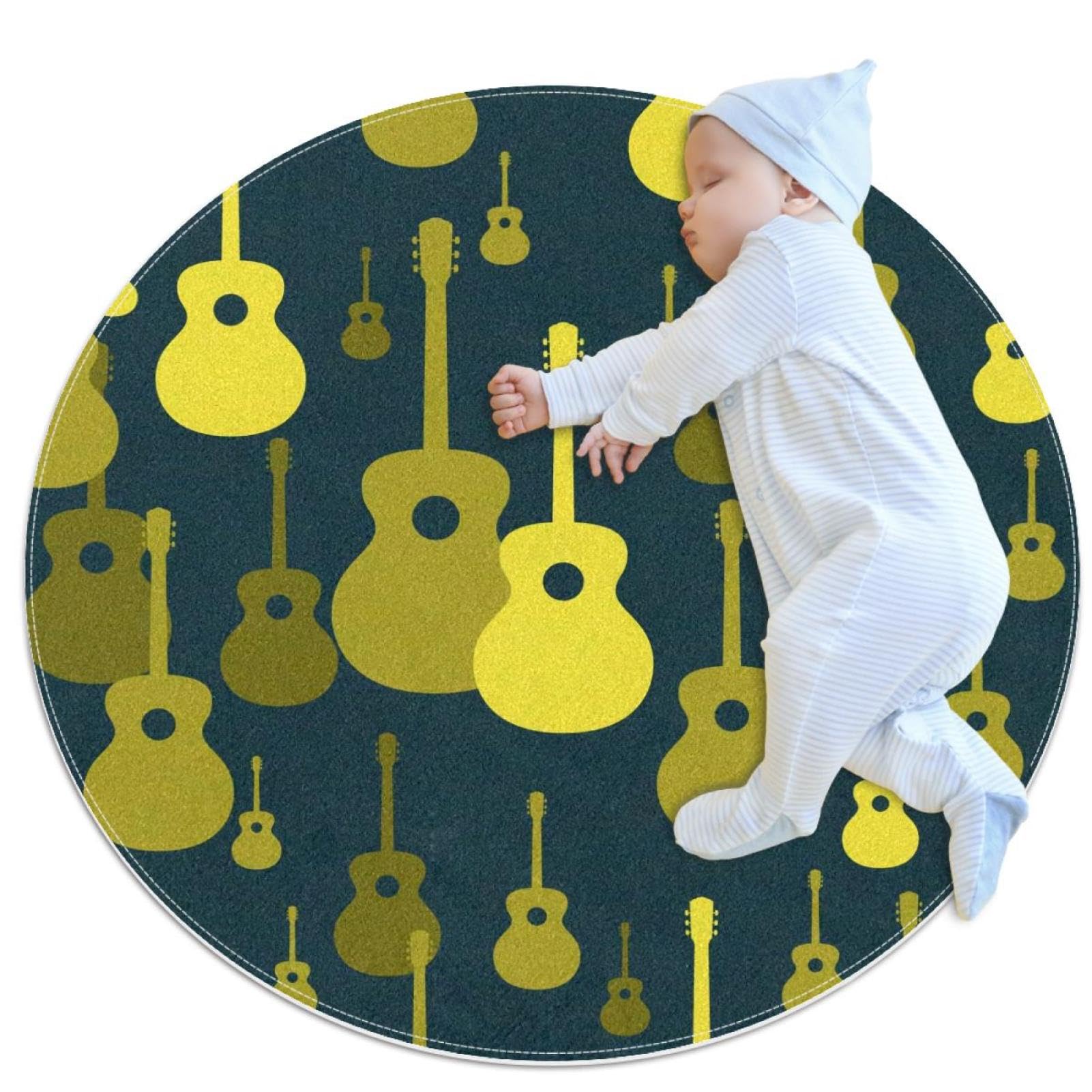 Tapis de salle de bain guitare et camomille rond 1m antidérapant pour chambre