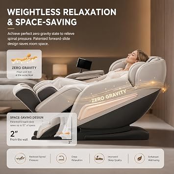 Zero Gravity Massage Chair, Full Body Airbag Recliner with Smart Body Scan, 6 Modes, HiFi Bluetooth, LCD Touch, Foot Roller, No Assembly