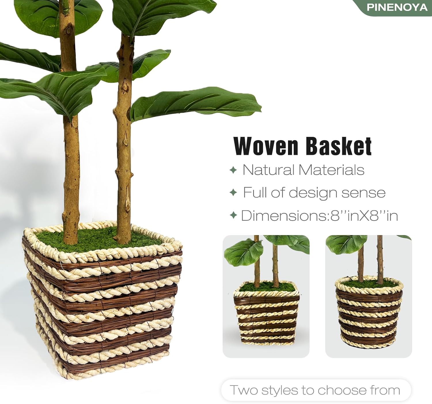 48 Inch Artificial Fiddle Leaf Fig Tree Indoor with Woven Basket - 4ft Tall Fake Tree with Real-Wood Trunk,Faux Plants for Living Rooms, Offices, Kitchens & Outdoor Spaces