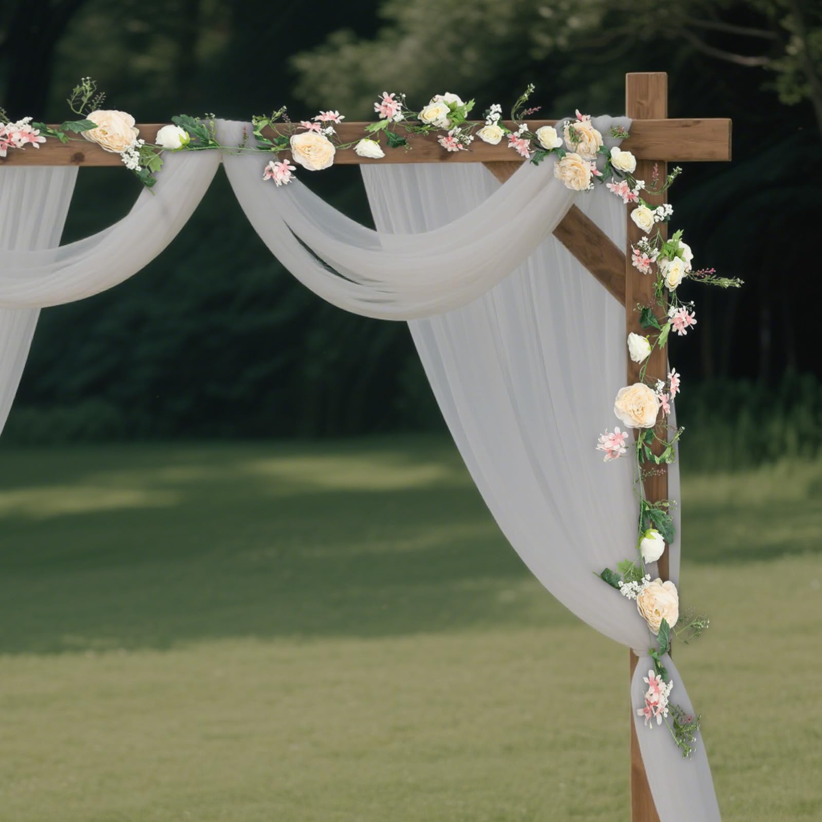 Blumengirlande Dekorative Kunstblumen Kunstblumengirlande Künstlich Rose Wohnraumdekoration 6 Stück,1.8m für Tür, Hochzeit, Party, Wand - Champagner, Grün