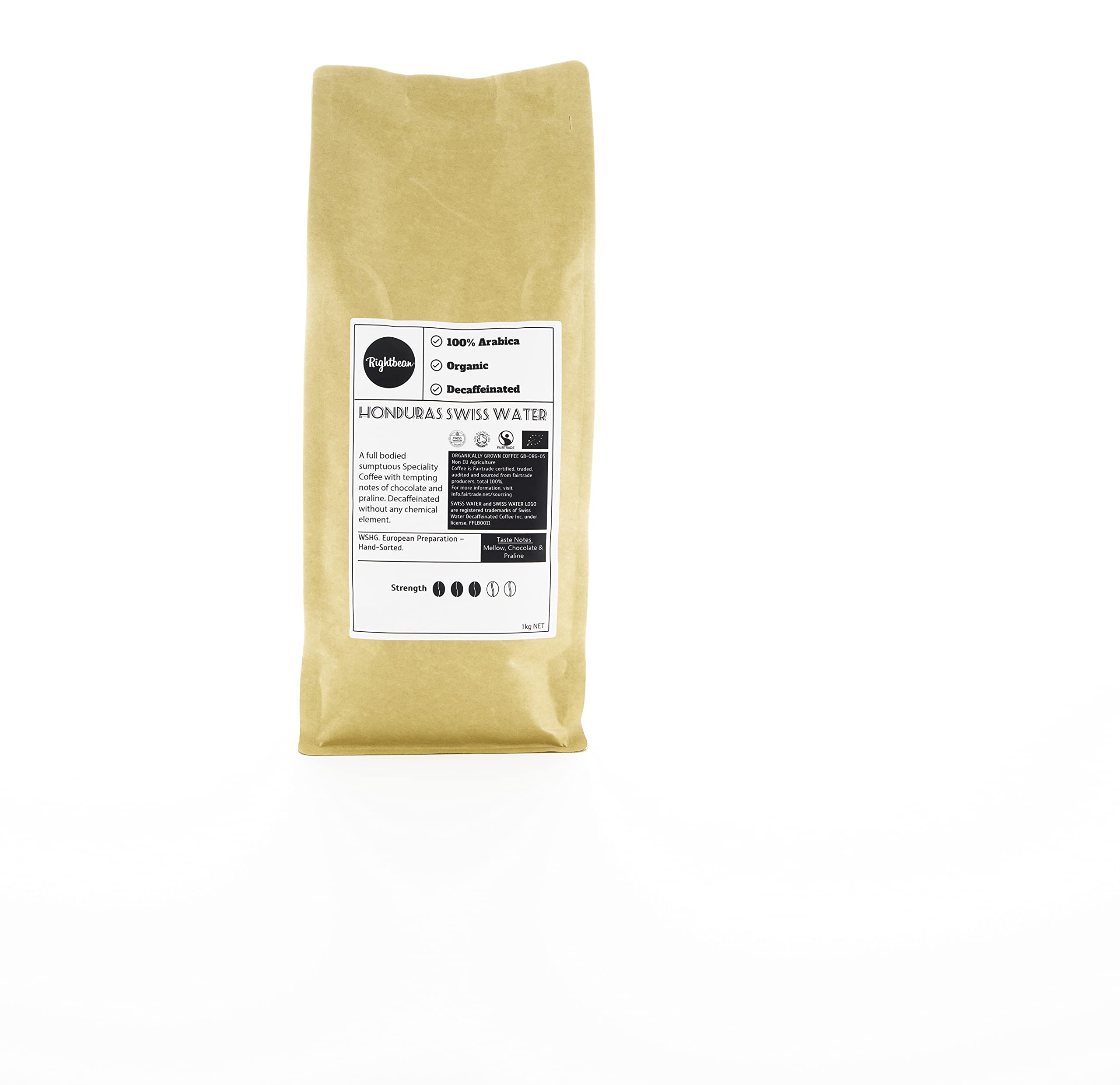 Honduras Swiss Water Decaf 1Kg - Exceptional All-Day Coffee Beans - Fairtrade - Organic - By Rightbean Coffee