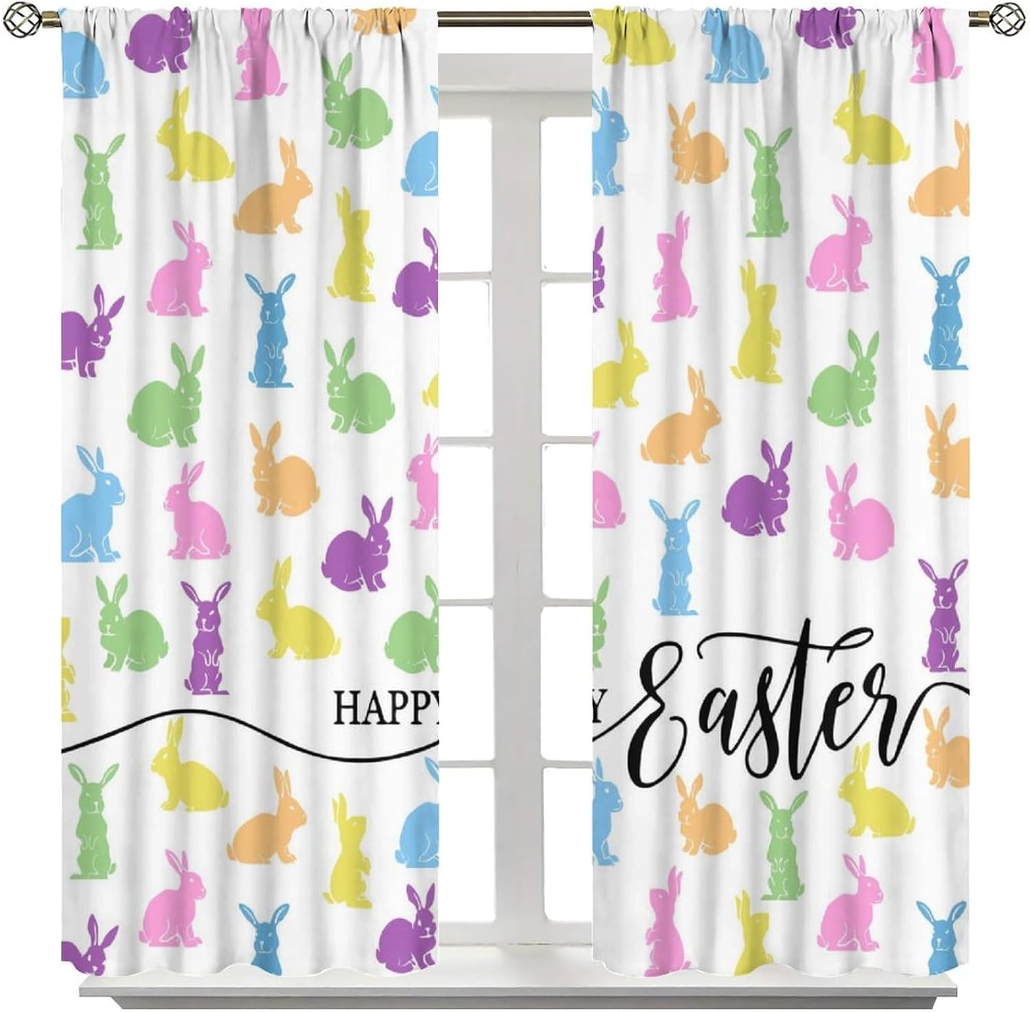 Easter Curtains Colorful Rabbit Purple Pink GreenPurple Pink Green Happy Easter Blackout Window Treatment for Kids Bedroom Living Room Study Home Decor Window Drapes 42" W X 45" L