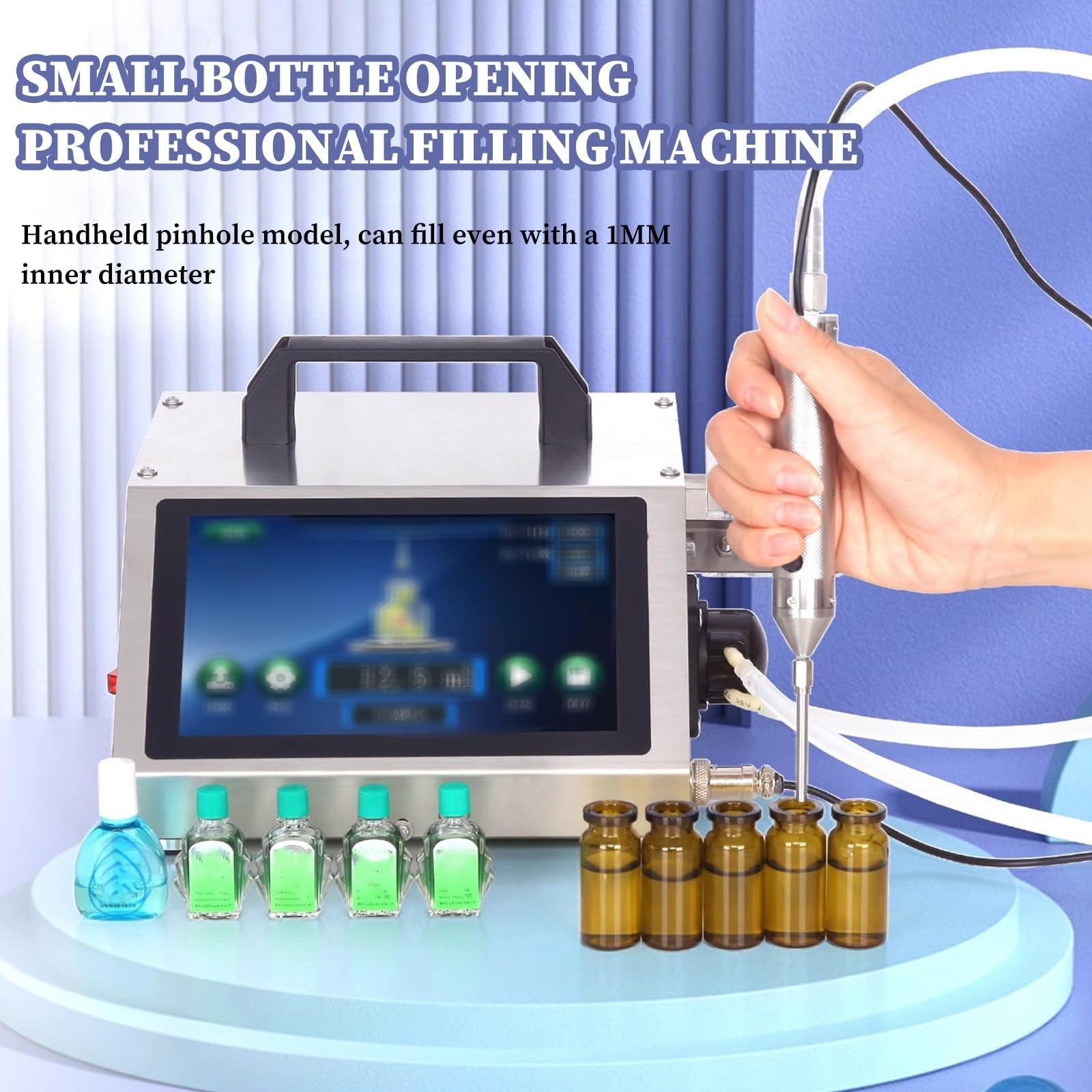 Automatische Flaschenfüllmaschine, Peristaltikpumpe Flüssigkeitsspender mit LCD-Steuerung, Handschalter, Präzisionsnadel-Düse für ätherische Öle und Parfümproben