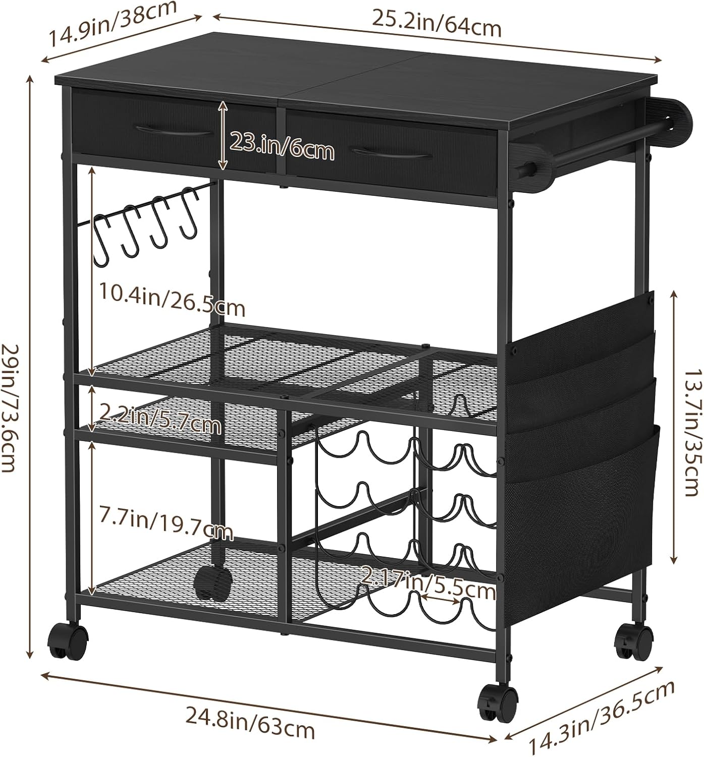VEOSIR Craft Cart with Vinyl Roll Holder, Organizer & Storage Table for Cricut Machine with Drawer,Mobile Craft Organization and Storage Cart,Crafting Table Accessories Holder for Craft Room Black