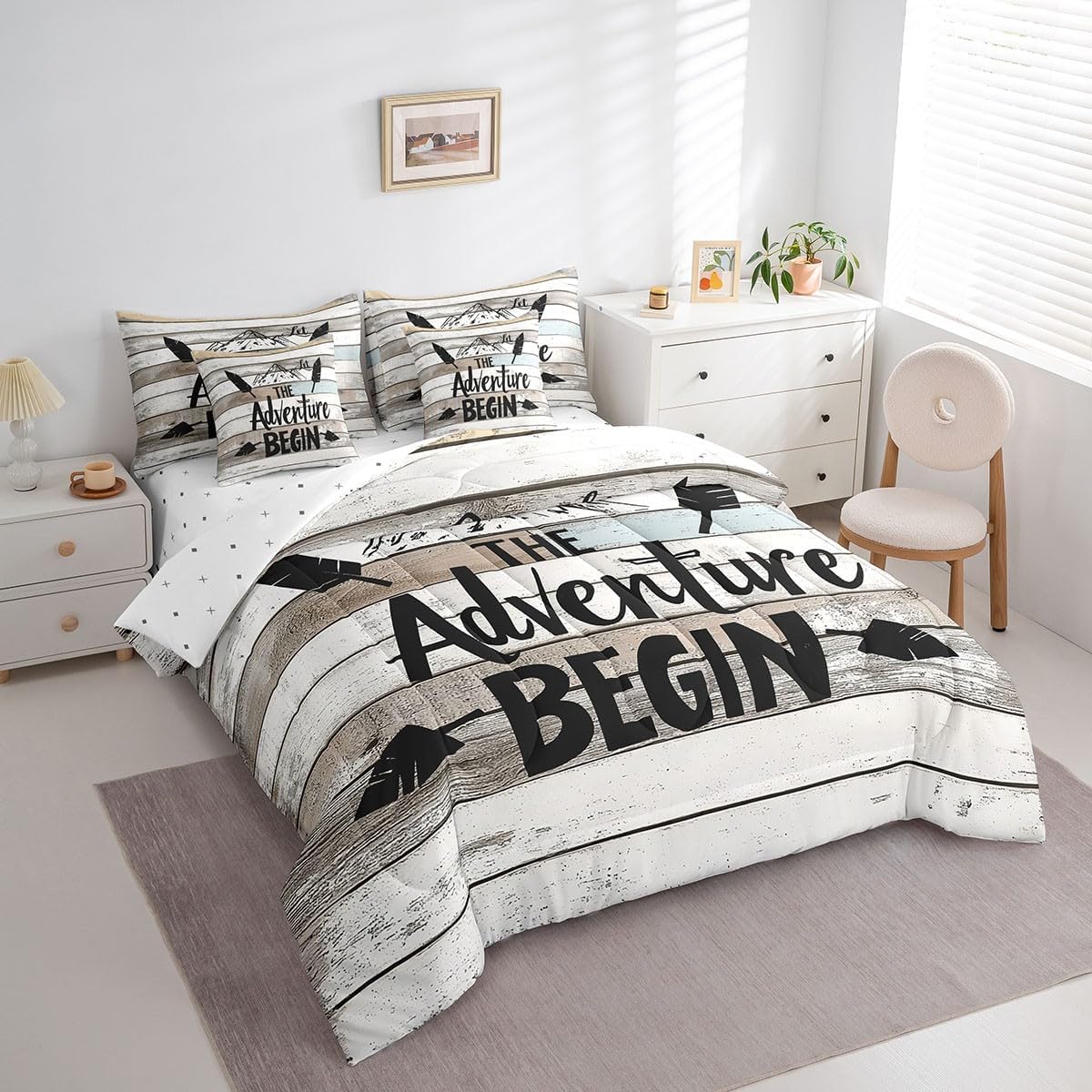 Erosebridal Happy Camping Bed in A Bag Queen 7 Piece Camper Bed Comforter Set with Sheets for Rv Bunks,Rustic Farmhouse Bedding Sets,Camping Accessories for Travel Trailers